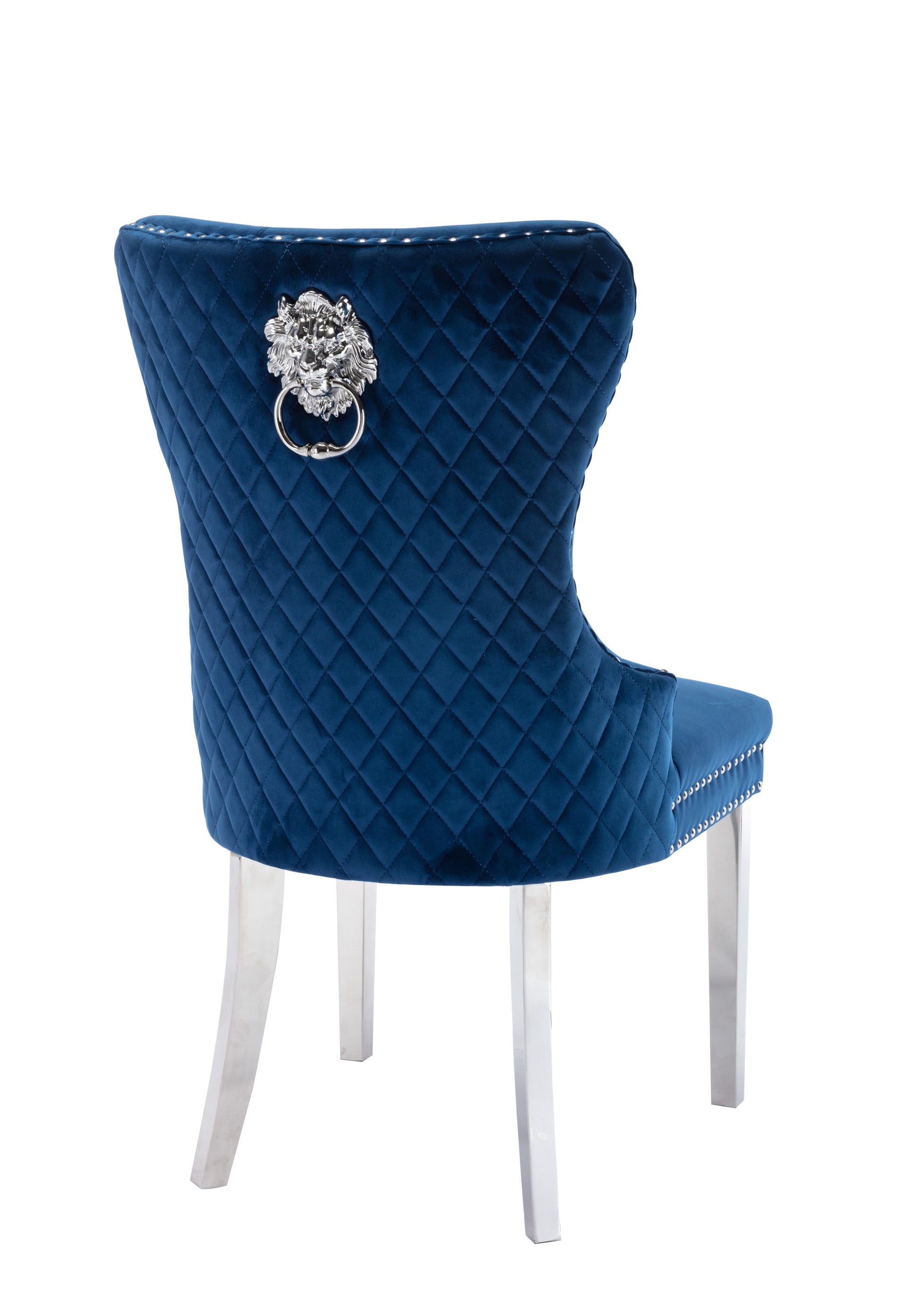 Simba Stainless Steel 2 Piece Chair Finish With Velvet Fabric In Blue Blue Dining Room Contemporary,Modern Accent Chairs Tufted Back Stainless Steel