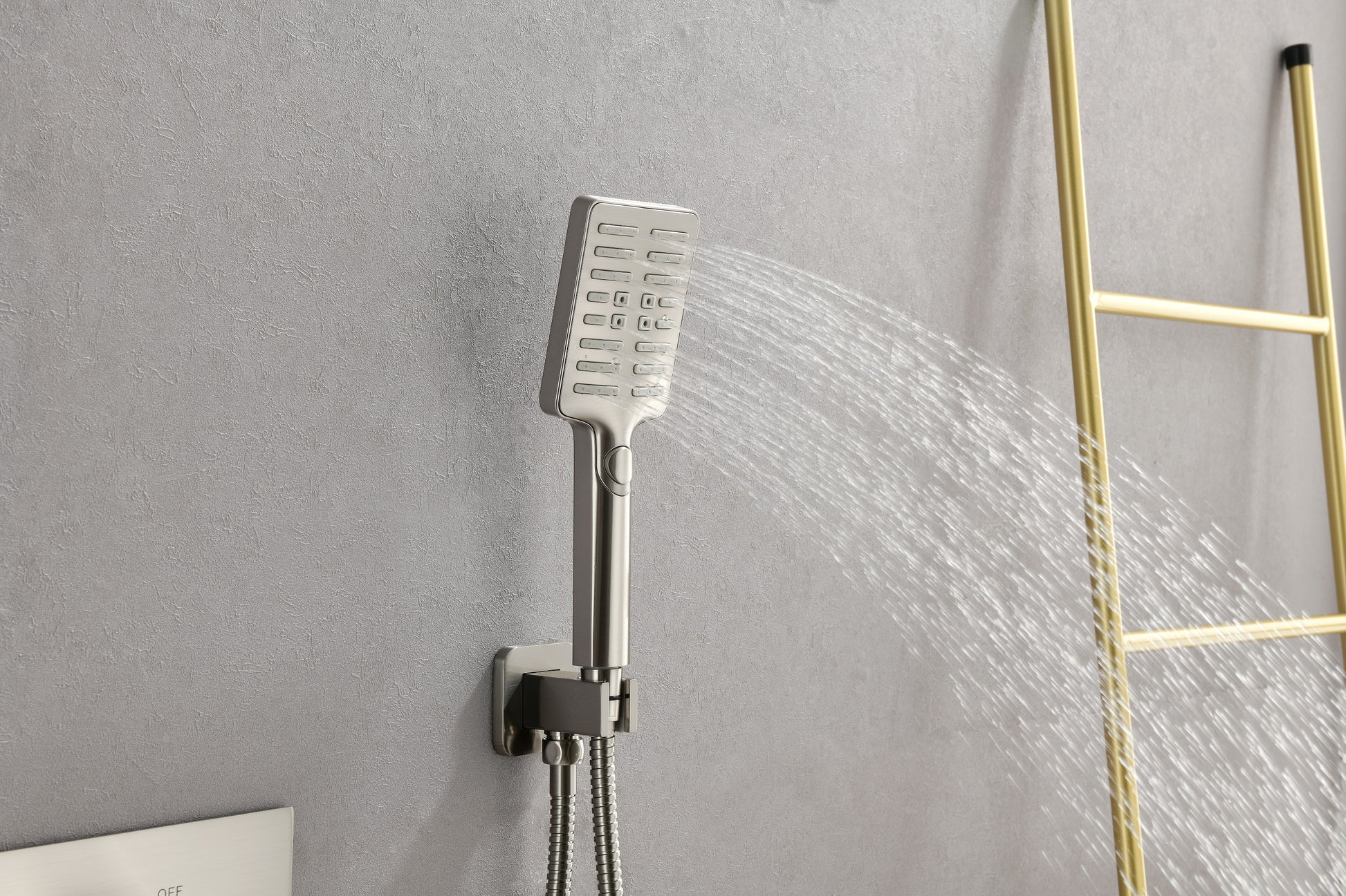 Wall Mounted Waterfall Rain Shower System With 3 Body Sprays & Handheld Shower Brushed Nickel Brass