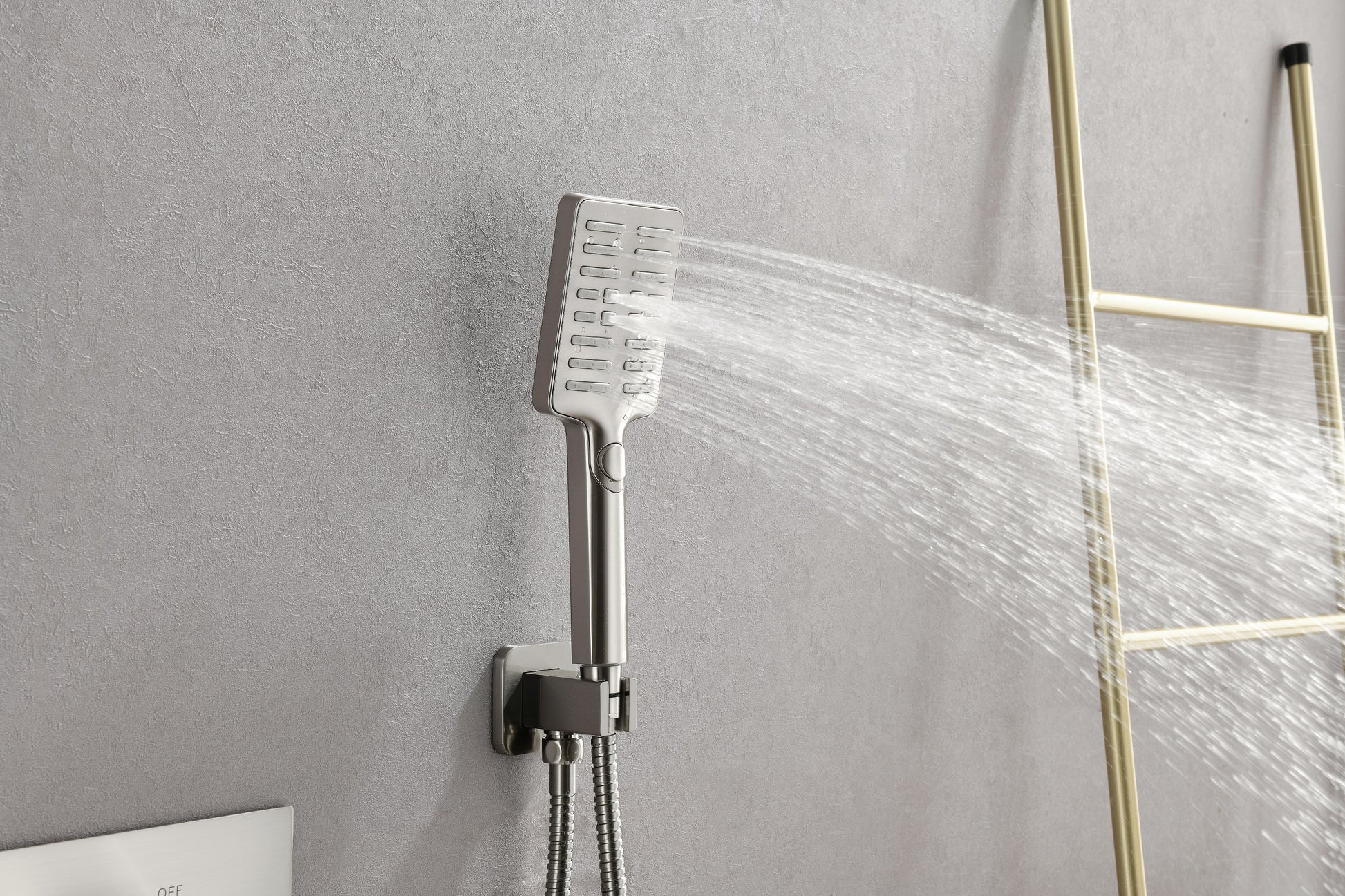 Wall Mounted Waterfall Rain Shower System With 3 Body Sprays & Handheld Shower Brushed Nickel Brass