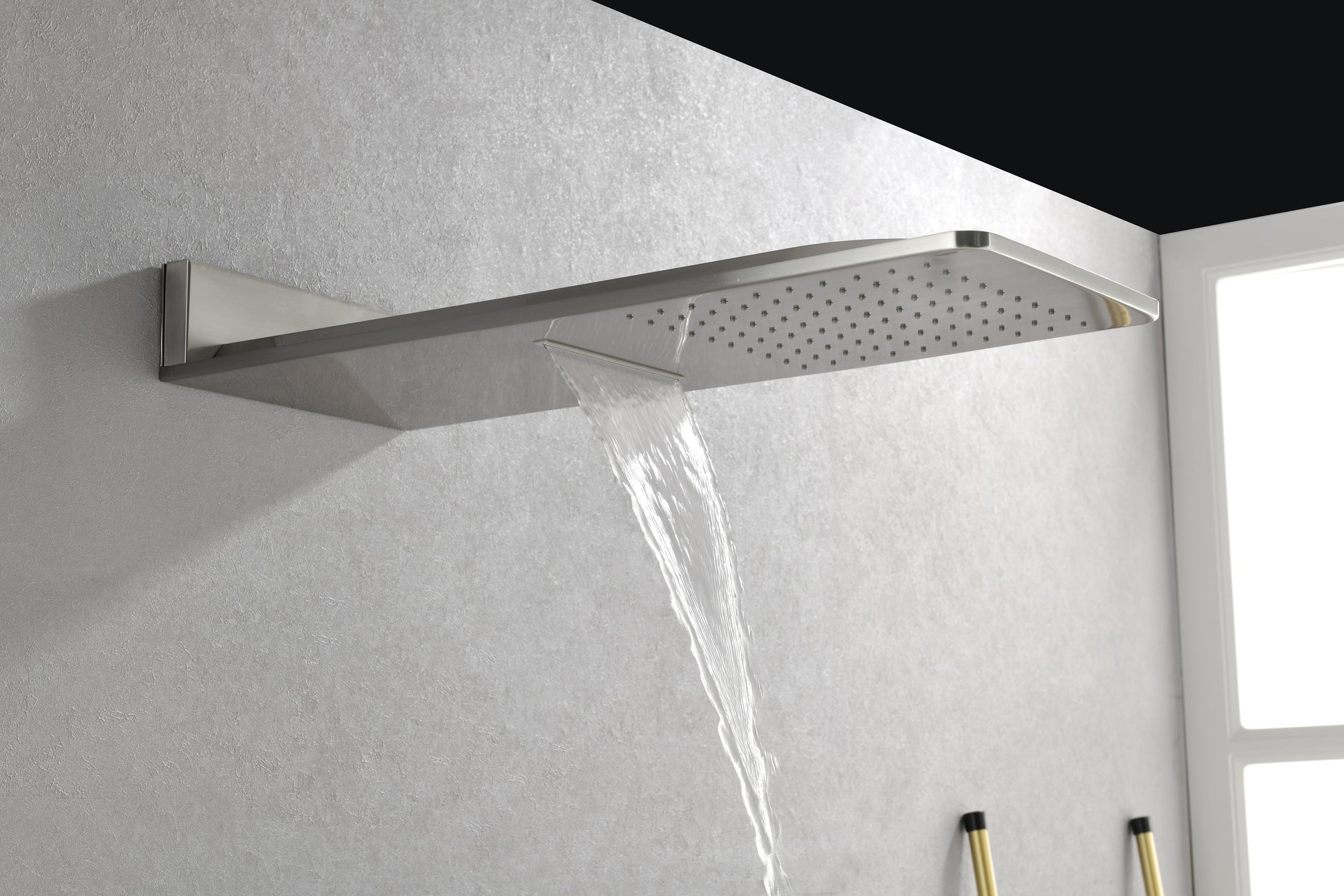 Wall Mounted Waterfall Rain Shower System With 3 Body Sprays & Handheld Shower Brushed Nickel Brass