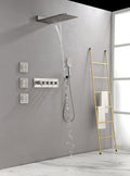 Wall Mounted Waterfall Rain Shower System With 3 Body Sprays & Handheld Shower Brushed Nickel Brass