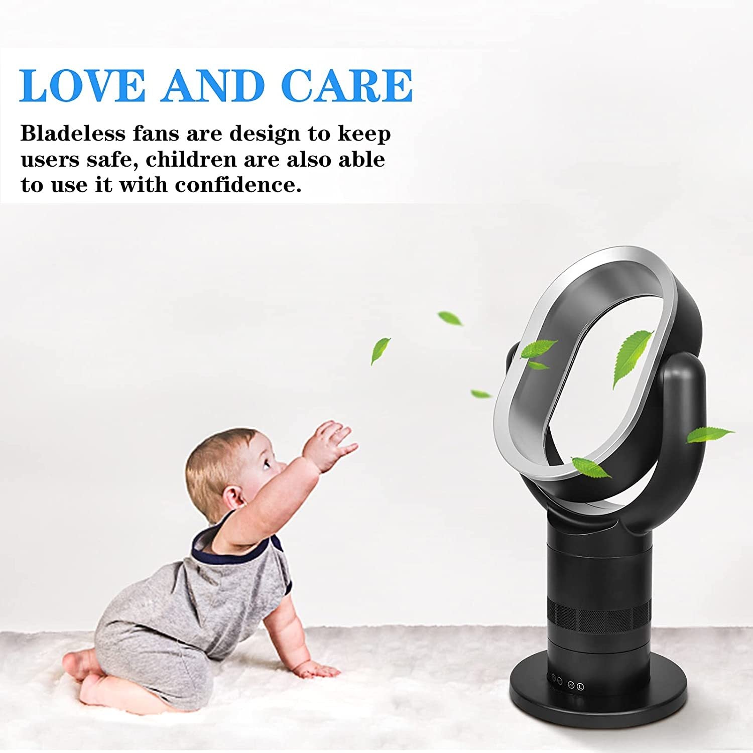 Healsmart Medium Size Portable Bladeless Fan, Small Table Fan, 10 Speeds Settings, 10 Hour Timing Closure Bladeless Fan, Stylish And Modern Fan, Low Noise, Lightweight, 24 Inches, Black Black Abs