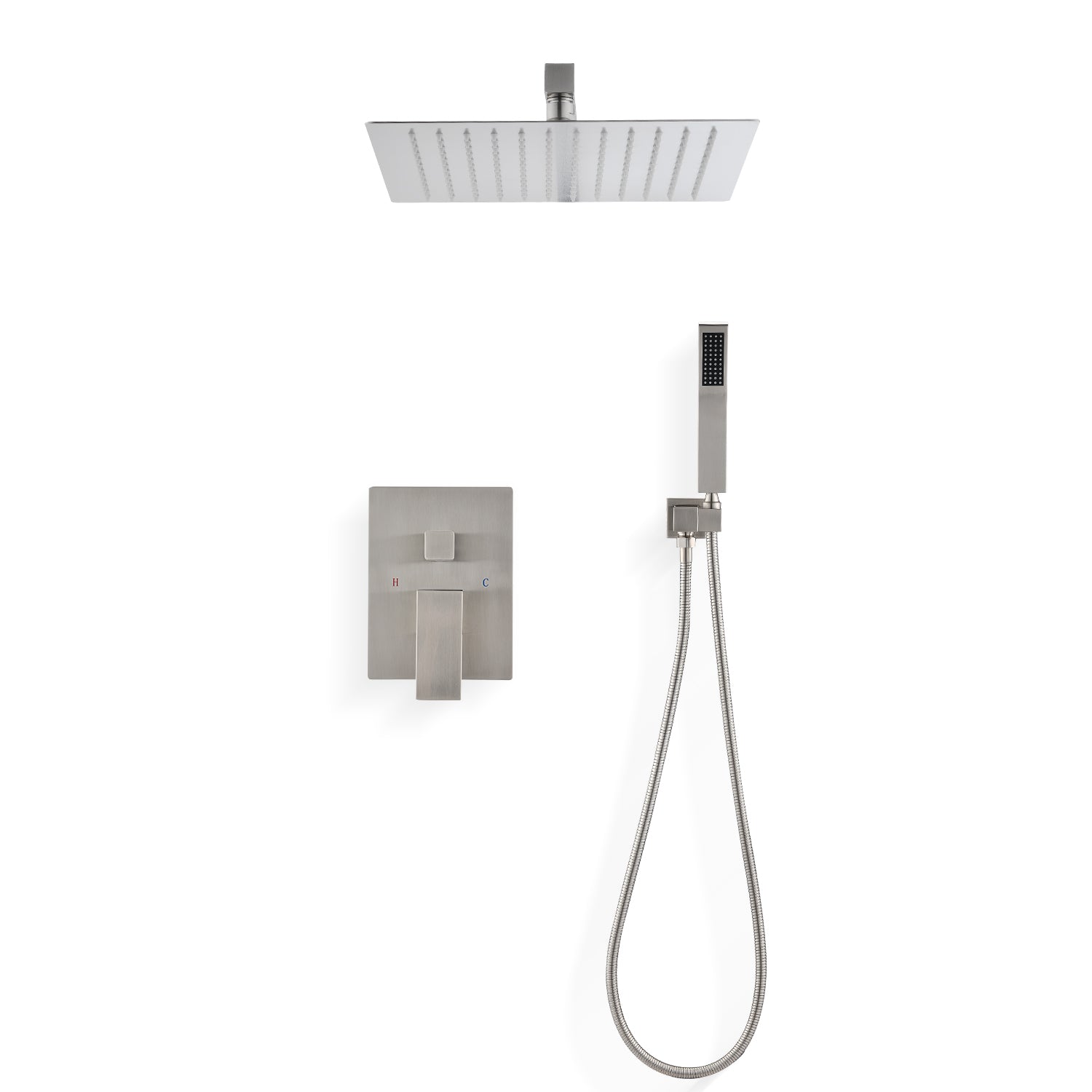 Ceiling Mounted Shower System Combo Set With Handheld And 12"Shower Head Brushed Nickel Brass