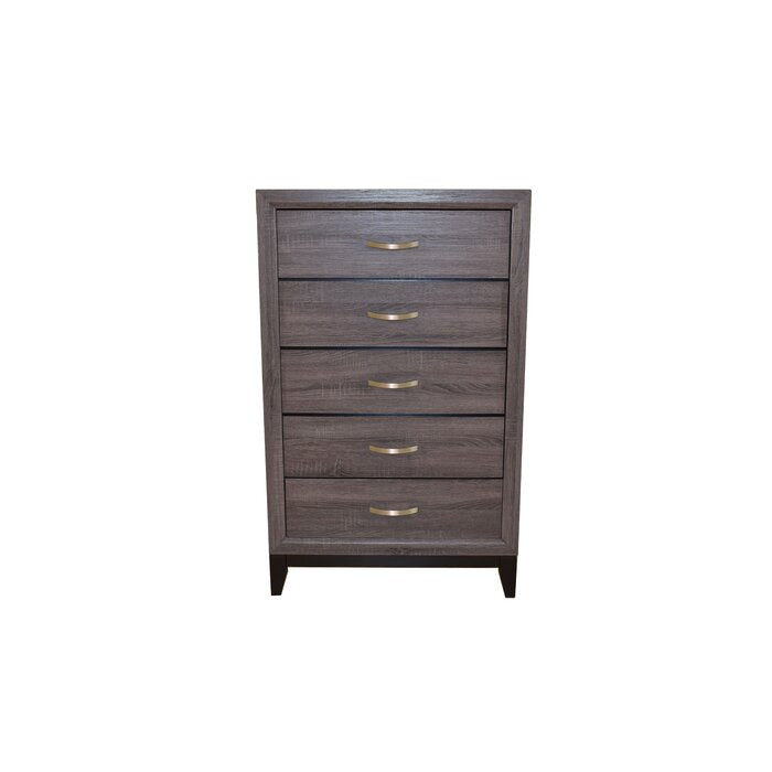 Contemporary Style 5 Drawer Chest Made With Wood In Gray Gray Bedroom Contemporary,Modern Wood