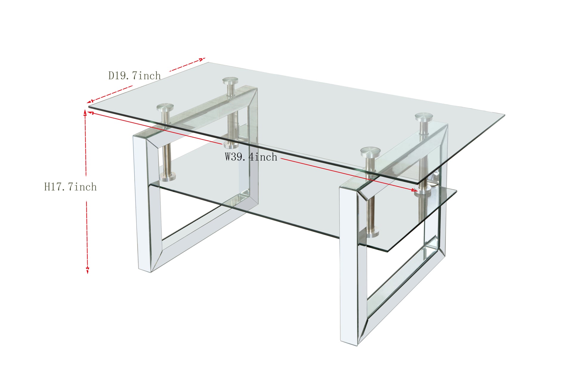 W 39.4" X D 19.7 " X H 17.7" Transparent Tempered Glass Coffee Table, Coffee Table Silver Keyboard Tray Desk And Chair Set Office Modern Manual Freestanding Rectangular Open Storage Coffee & End Tables Glossy Metal Pedestal