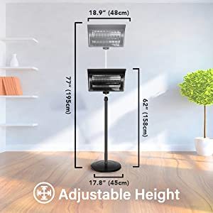 Simple Deluxe Standing Heater Patio Outdoor Balcony, Courtyard With Overheat Protection, 750W 1500W, Large Black Metal