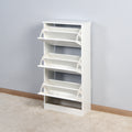 Wooden Shoe Cabinet For Entryway, White Shoe Storage Cabinet With 3 Flip Doors 20.94X9.45X43.11 Inch White Mdf