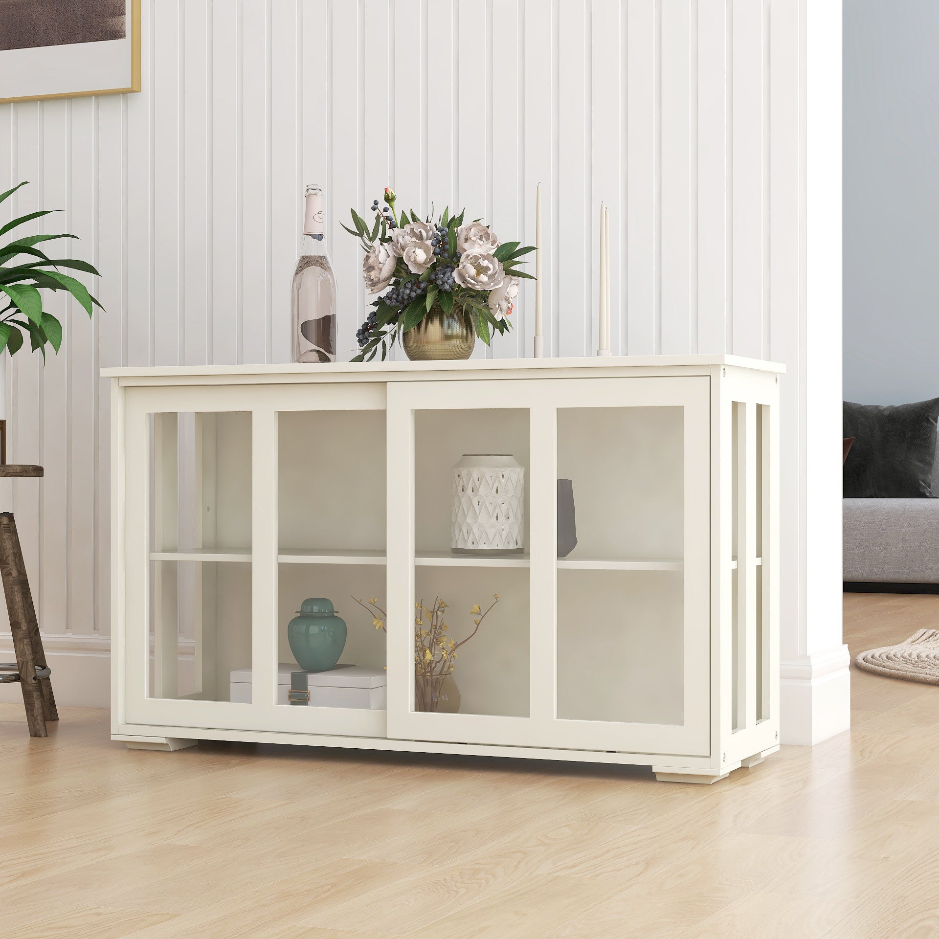 Kitchen Storage Stand Cupboard With Glass Door White white-mdf