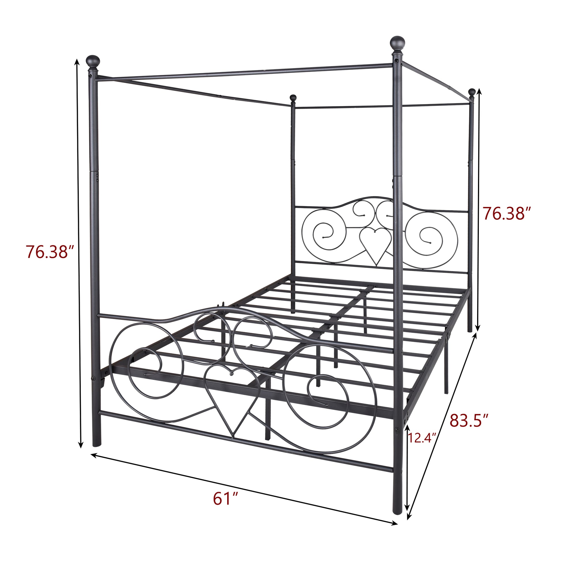 Metal Canopy Bed Frame With Vintage Style Headboard & Footboardeasy Diy Assembly All Parts Included, Queen Black Same As 748G Bk Box Spring Not Required Queen Black Metal Bedroom Bed Frame Metal