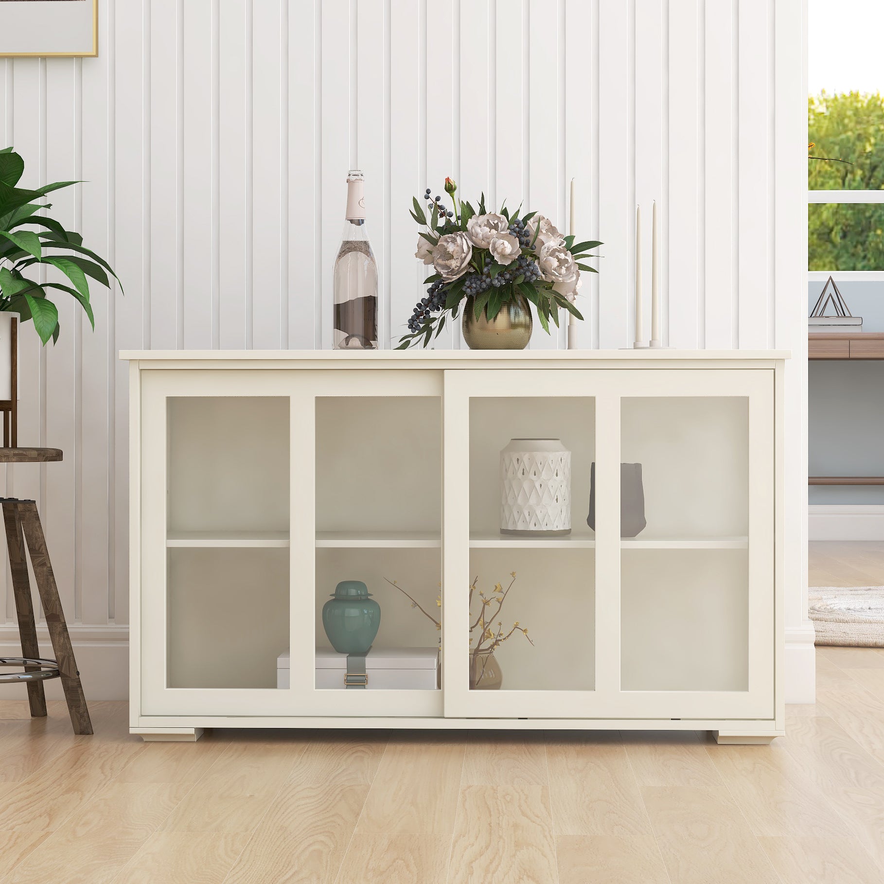 Kitchen Storage Stand Cupboard With Glass Door White white-mdf