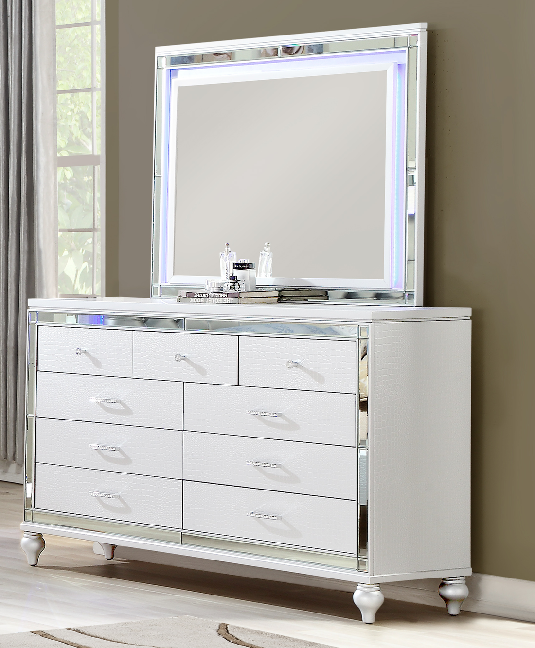 Sterling Mirror Framed Dresser Made With Wood In White Color White Bedroom Contemporary,Modern Wood