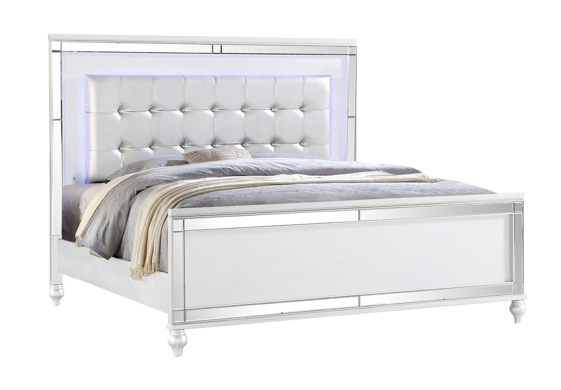 Sterling Queen 4 Pc Led Bedroom Set Made With Wood In White Color Queen White Wood 4 Piece Set Bedroom Bed Included,Dresser Included,Mirror Included,Nightstand Included Contemporary,Modern Solid Wood Mdf Built In Lighting Wood