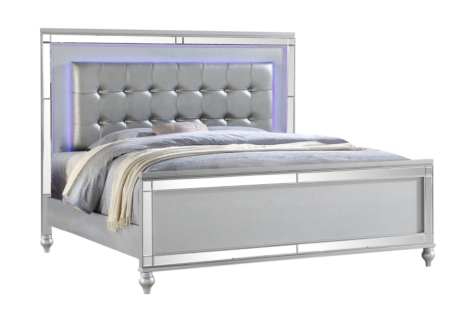 Sterling Queen 5 Pc Led Bedroom Set Made With Wood In Silver Color Box Spring Not Required Queen Silver Wood 5 Piece Set Bedroom Bed Included,Chest Included,Dresser Included,Mirror Included,Nightstand Included Contemporary,Modern Solid Wood Mdf Built In