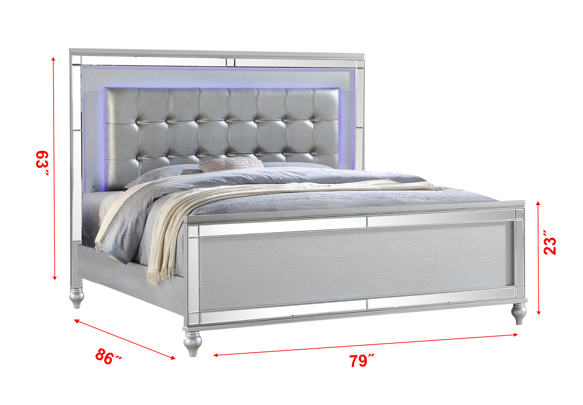 Sterling King 4 Pc Led Bedroom Set Made With Wood In Silver King Silver Wood 4 Piece Set Bedroom Bed Included,Chest Included,Dresser Included,Mirror Included,Nightstand Included Contemporary,Modern Solid Wood Mdf Built In Lighting Wood