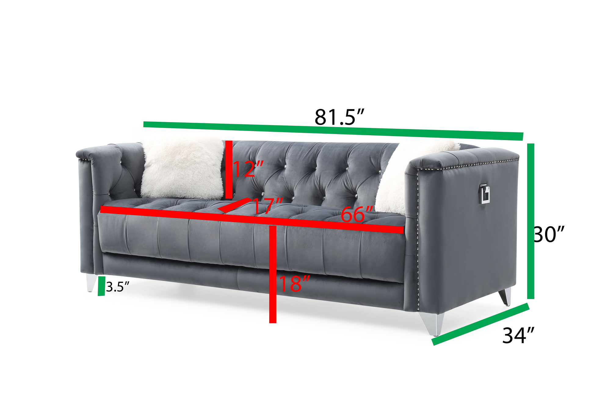 Tufted Upholstery 3 Pc Living Room Set Finished In Velvet Fabric In Gray Gray Solid Wood 6 Seat