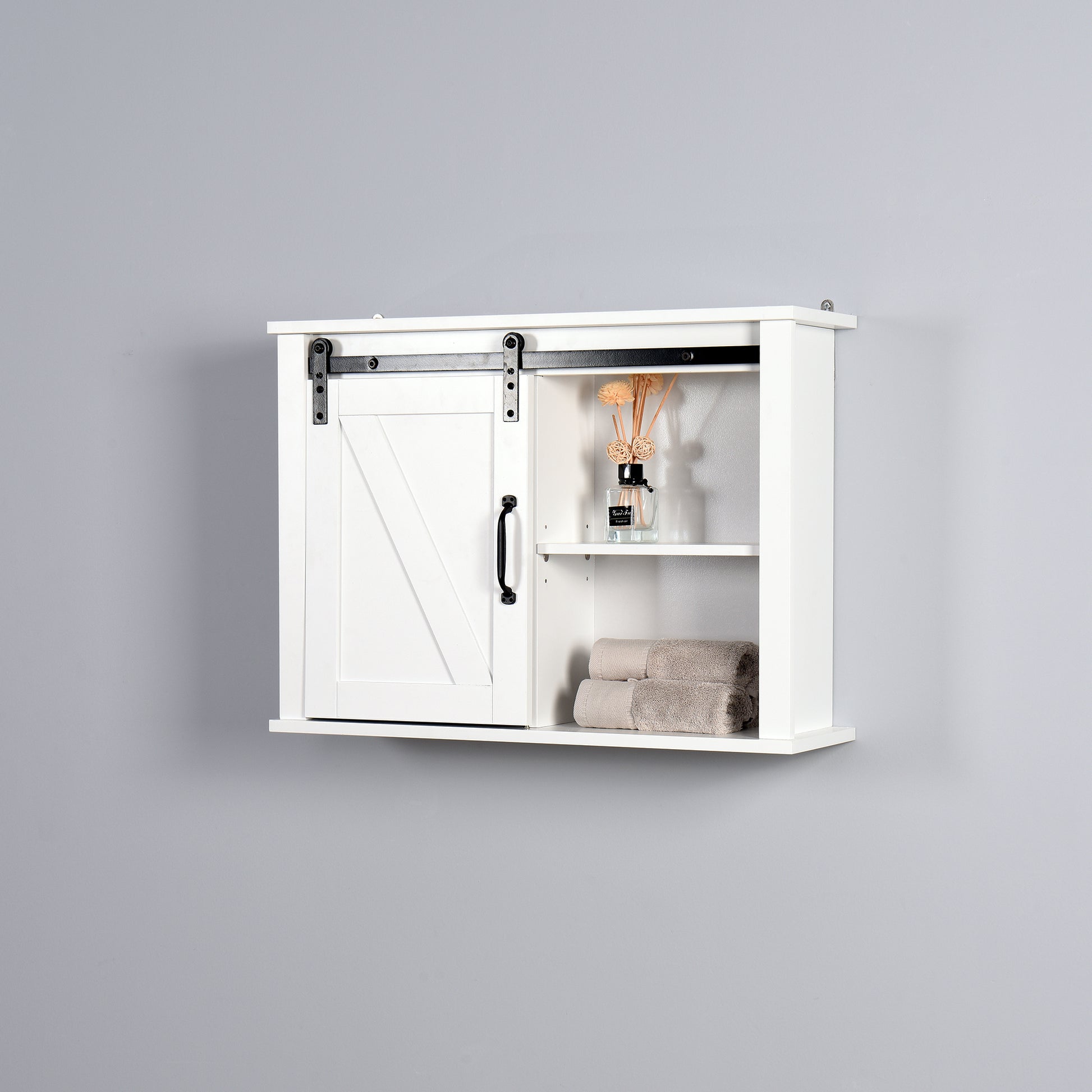 Bathroom Wall Cabinet With 2 Adjustable Shelves Wooden Storage Cabinet With A Barn Door 27.16X7.8X19.68 Inch White Mdf