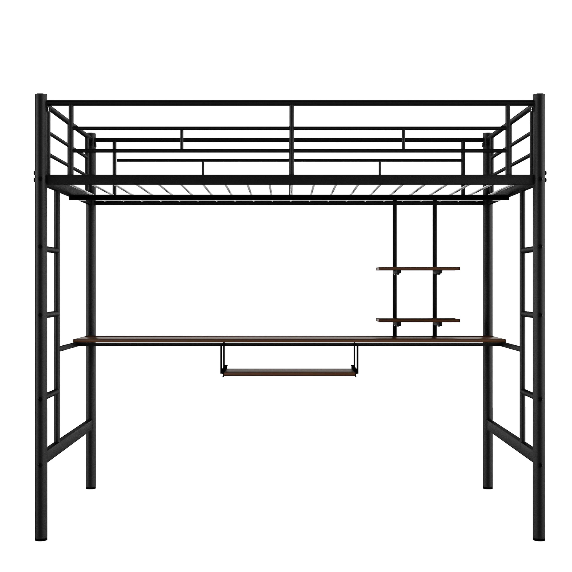 Loft Bed With Desk And Shelfspace Saving Design,Full,Black Old Sku:Mf199506Aab Box Spring Not Required Full Black Metal Bedroom Bed Frame Metal