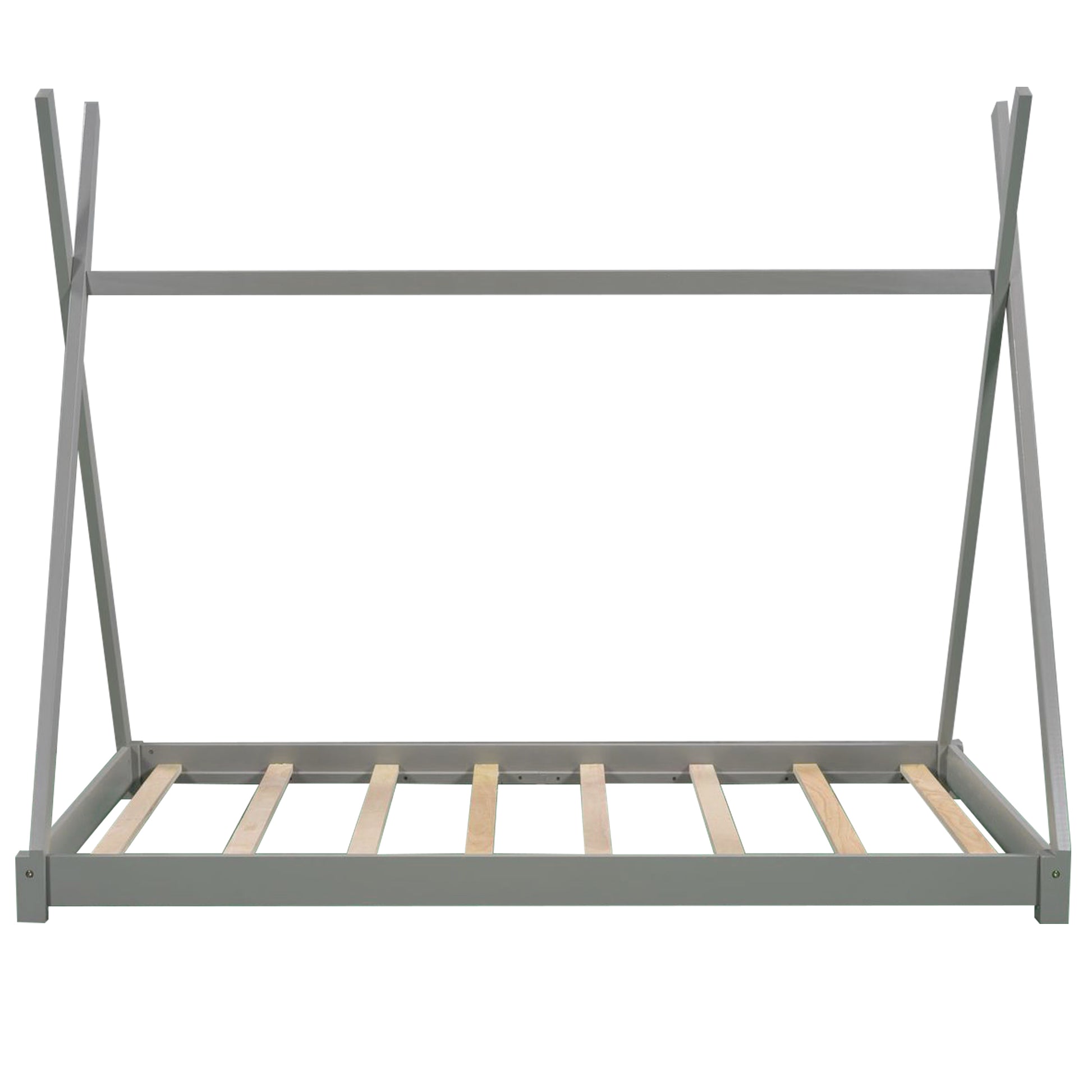 Twin Size House Platform Bed With Triangle Structure,Gray Gray Pine