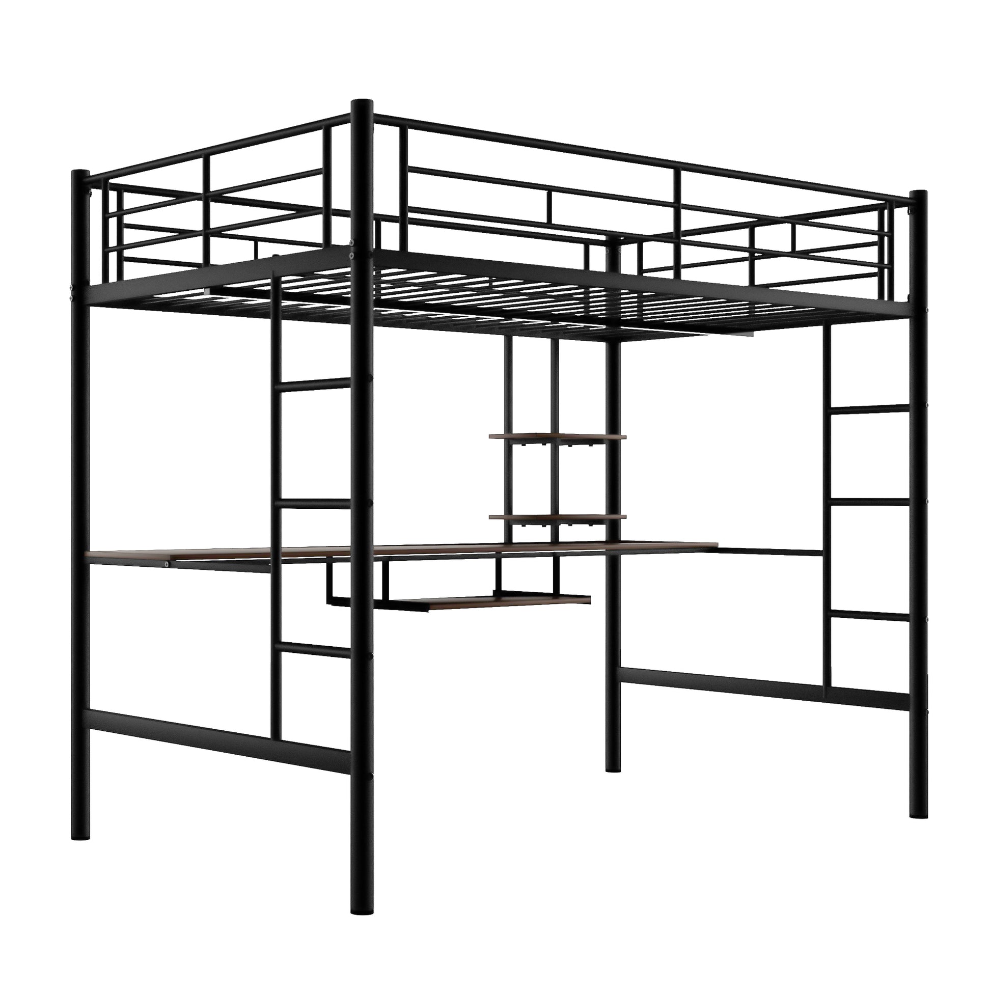 Loft Bed With Desk And Shelfspace Saving Design,Full,Black Old Sku:Mf199506Aab Box Spring Not Required Full Black Metal Bedroom Bed Frame Metal