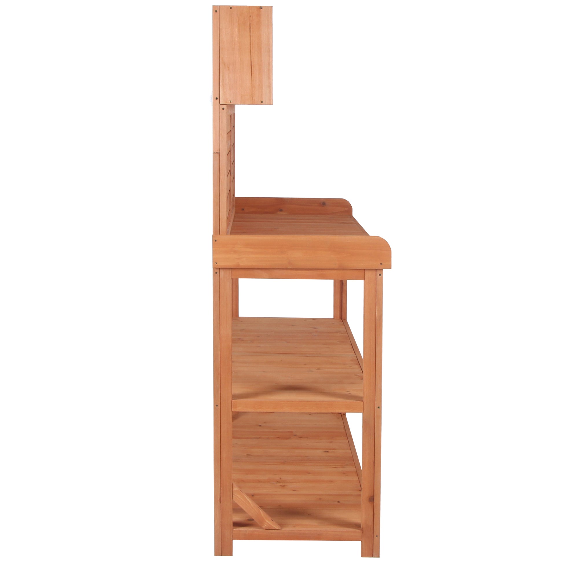 65" Large Wooden Farmhouse Rustic Outdoor Potting Bench Table, Patio Workstation, Garden Potting Bench With 4 Storage Shelves And Side Hook,Natural Natural Garden & Outdoor Casual Wood Solid Wood