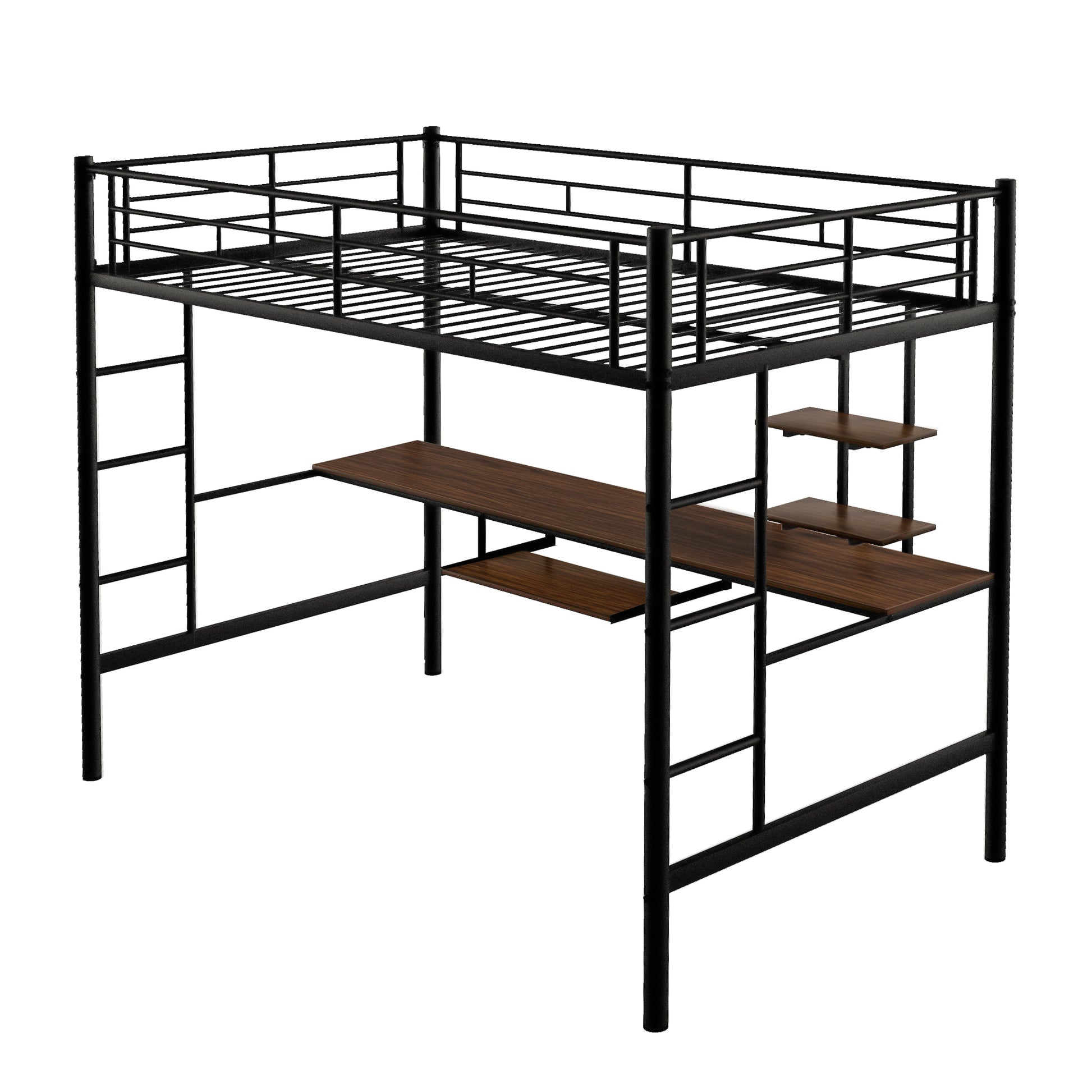 Loft Bed With Desk And Shelfspace Saving Design,Full,Black Old Sku:Mf199506Aab Box Spring Not Required Full Black Metal Bedroom Bed Frame Metal