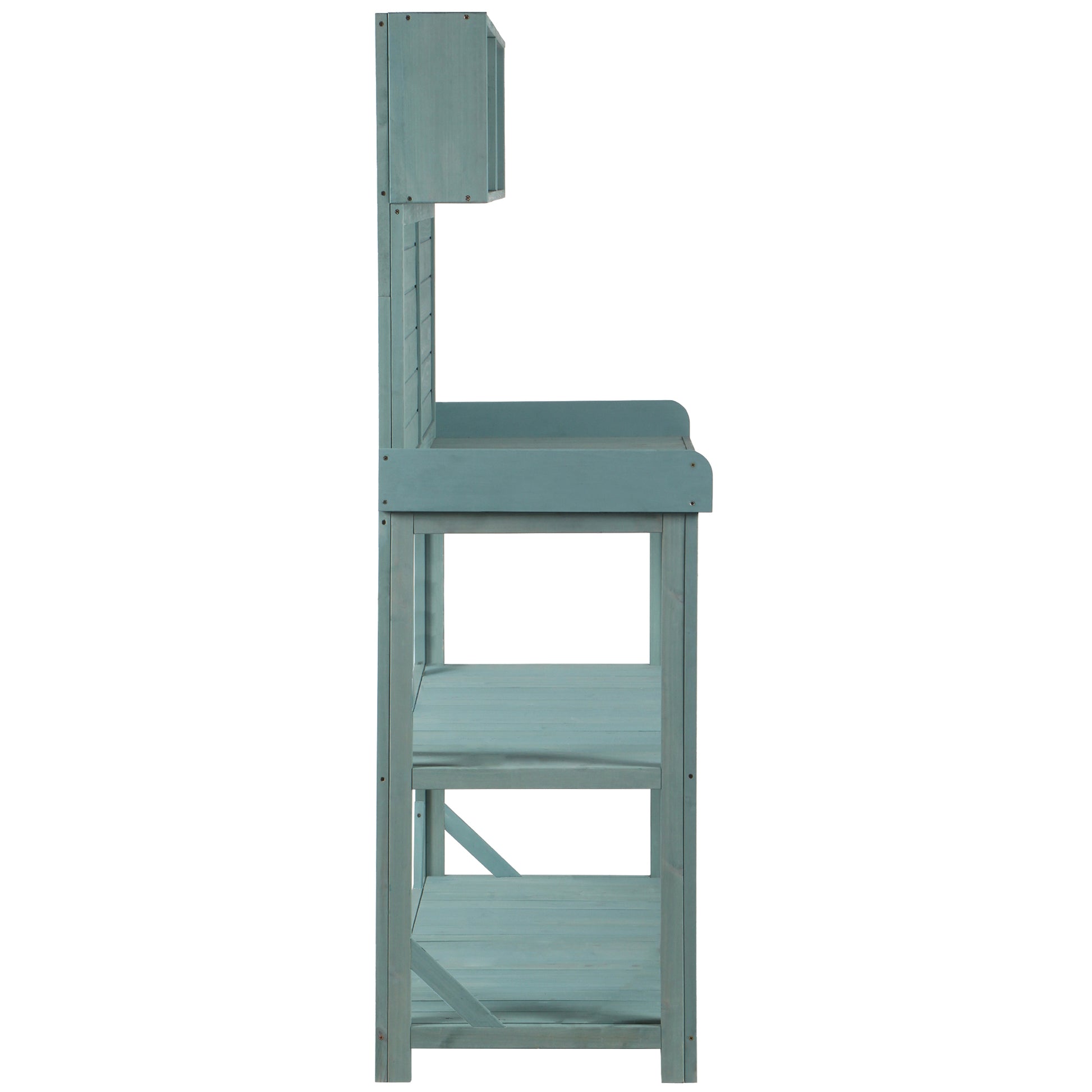 65" Large Wooden Farmhouse Rustic Outdoor Potting Bench Table, Patio Workstation, Garden Potting Bench With 4 Storage Shelves And Side Hook,Green Green Garden & Outdoor Casual Wood Solid Wood