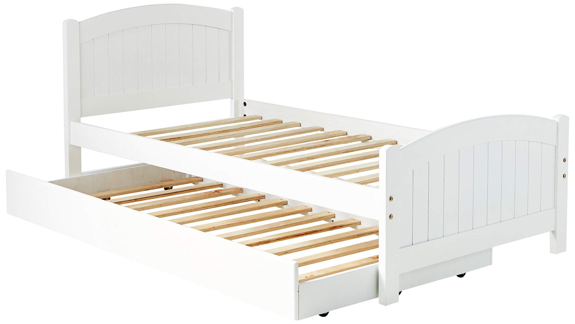 Twin Size Bed W Trundle Slats White Pine Plywood Kids Youth Bedroom Furniture White White Bedroom Contemporary,Modern,Transitional Pine Plywood