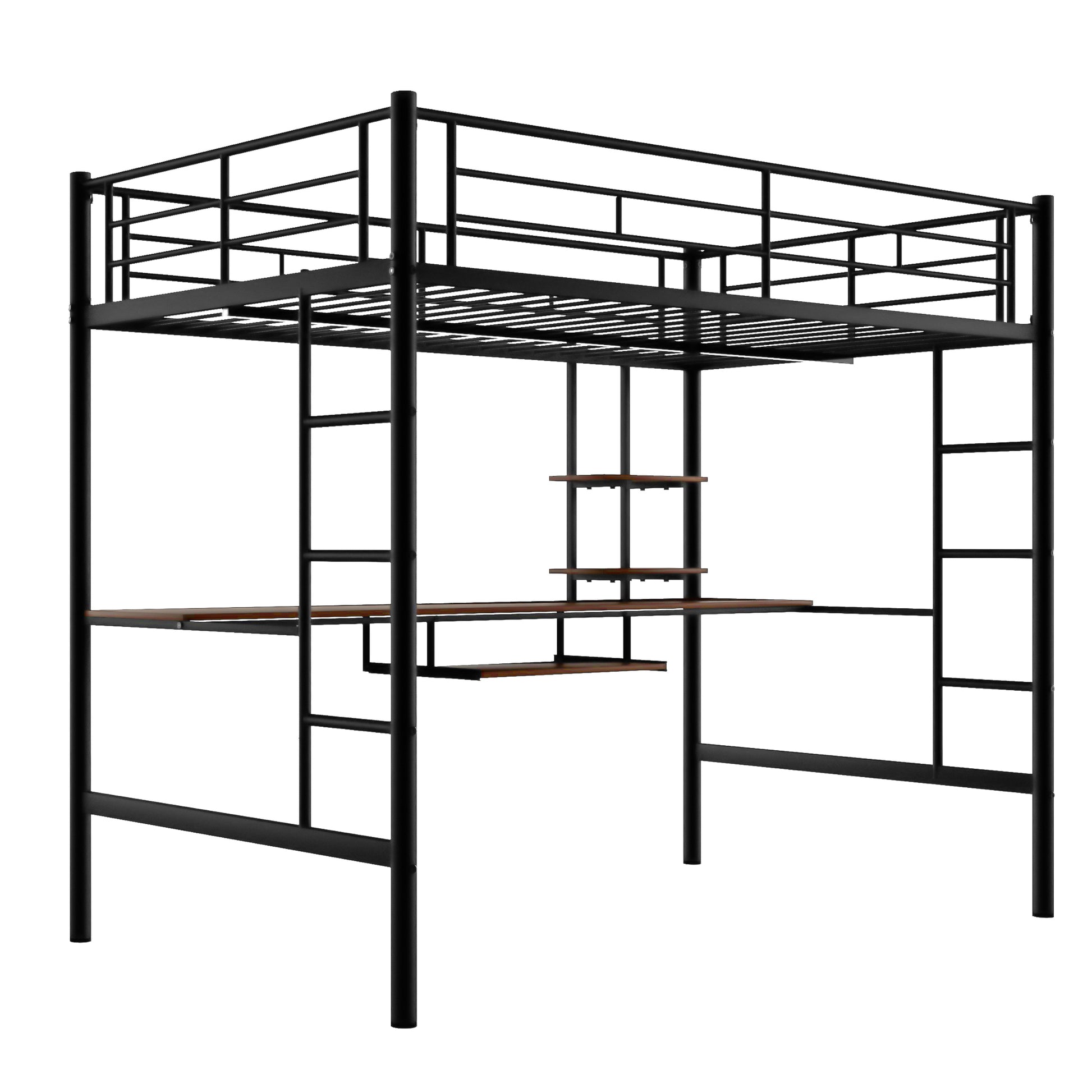 Loft Bed With Desk And Shelfspace Saving Design,Full,Black Old Sku:Mf199506Aab Box Spring Not Required Full Black Metal Bedroom Bed Frame Metal