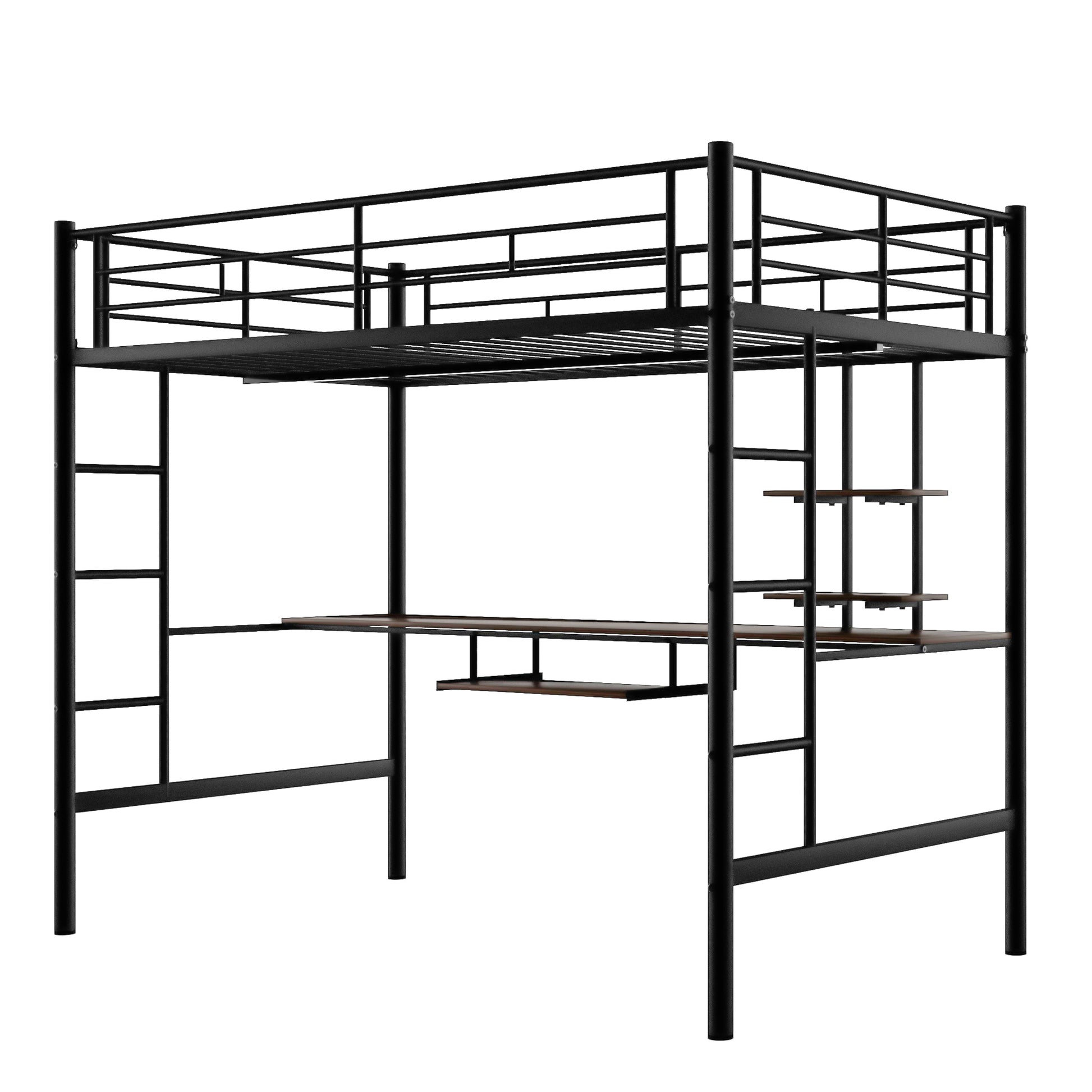 Loft Bed With Desk And Shelfspace Saving Design,Full,Black Old Sku:Mf199506Aab Box Spring Not Required Full Black Metal Bedroom Bed Frame Metal