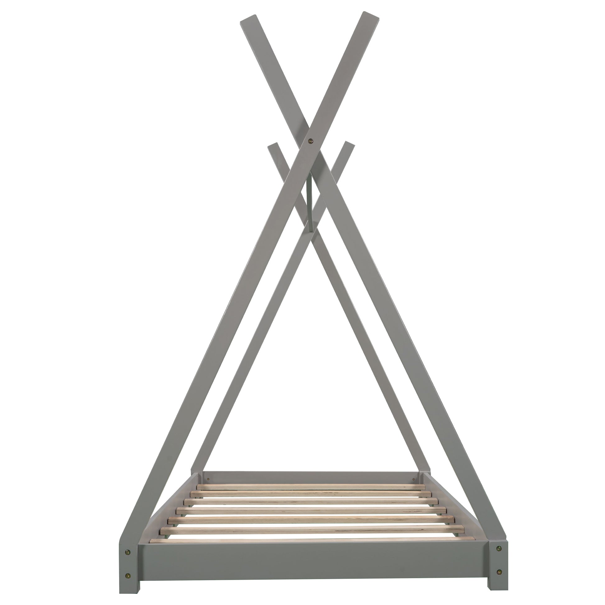 Twin Size House Platform Bed With Triangle Structure,Gray Gray Pine