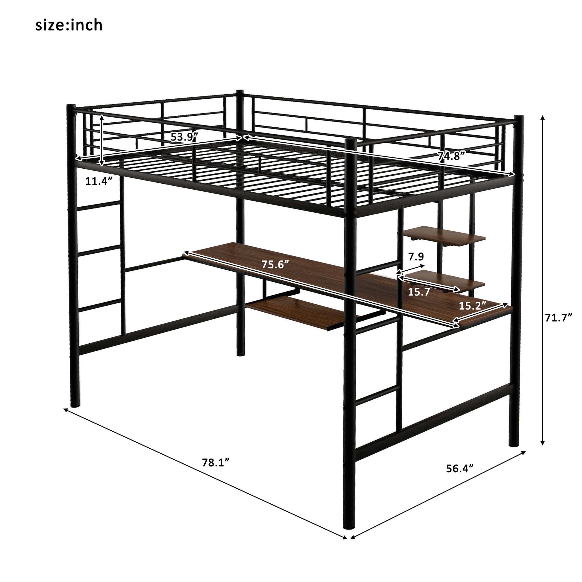 Loft Bed With Desk And Shelfspace Saving Design,Full,Black Old Sku:Mf199506Aab Box Spring Not Required Full Black Metal Bedroom Bed Frame Metal