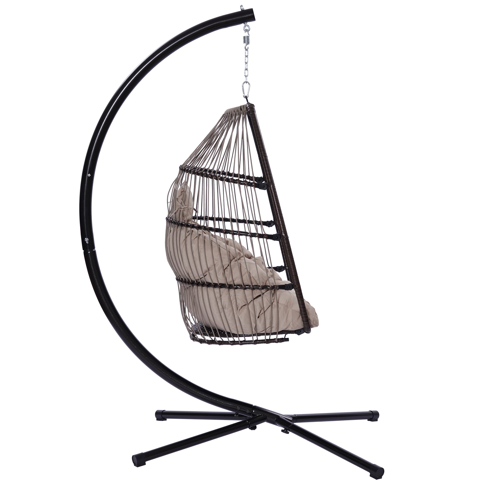 Outdoor Patio Wicker Folding Hanging Chair,Rattan beige brown-metal