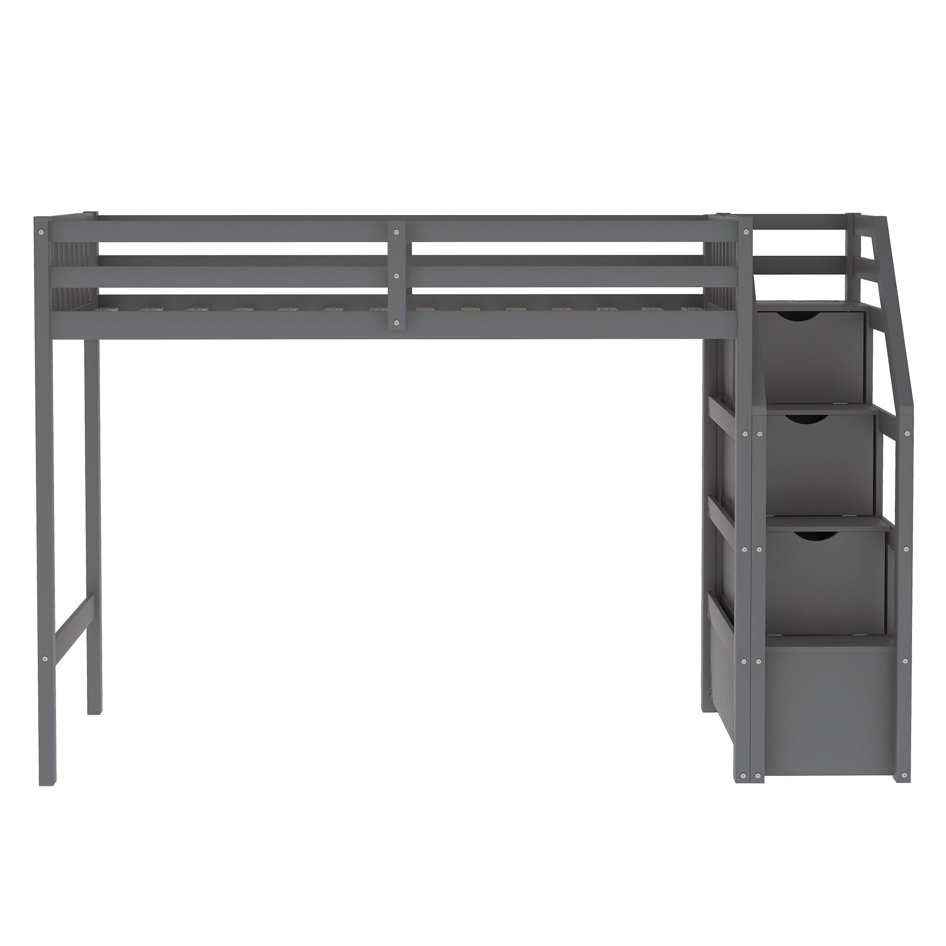 Twin Over Full Loft Bed With Staircase,Gray Old Sku:Sm000107Aae Gray Pine