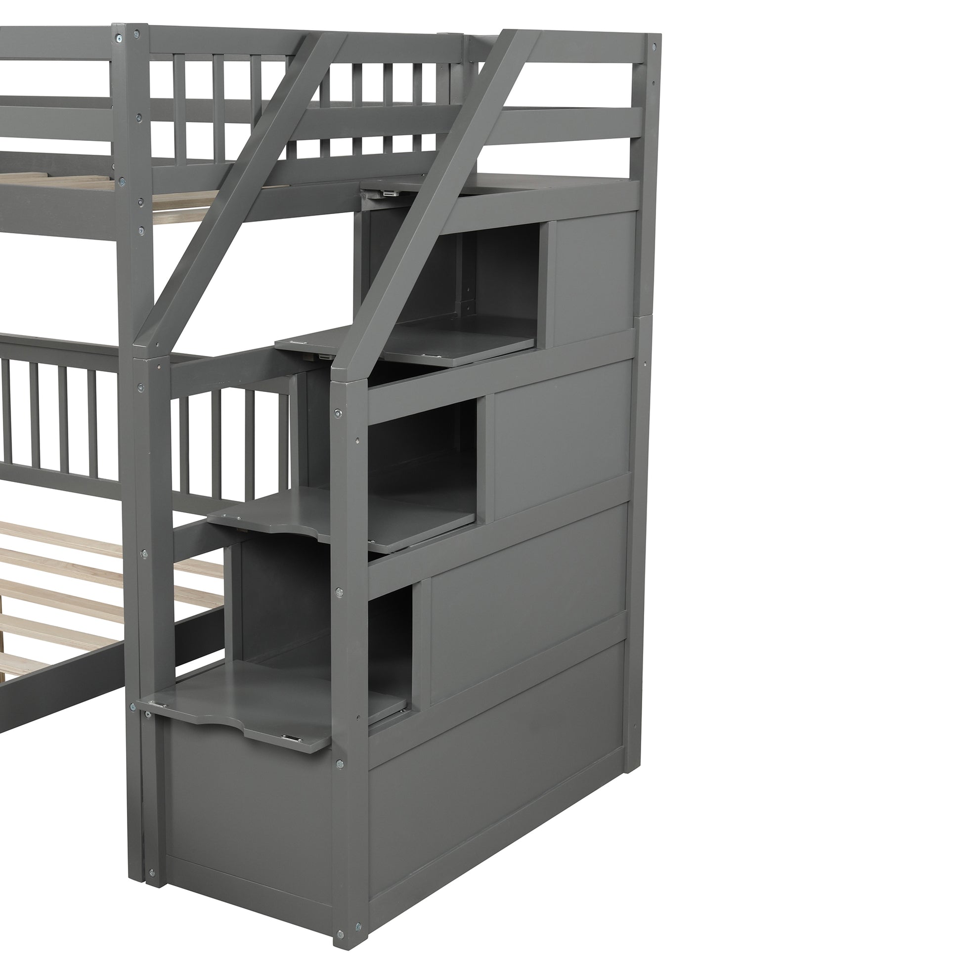 Twin Over Full Loft Bed With Staircase,Gray Old Sku:Sm000107Aae Gray Pine