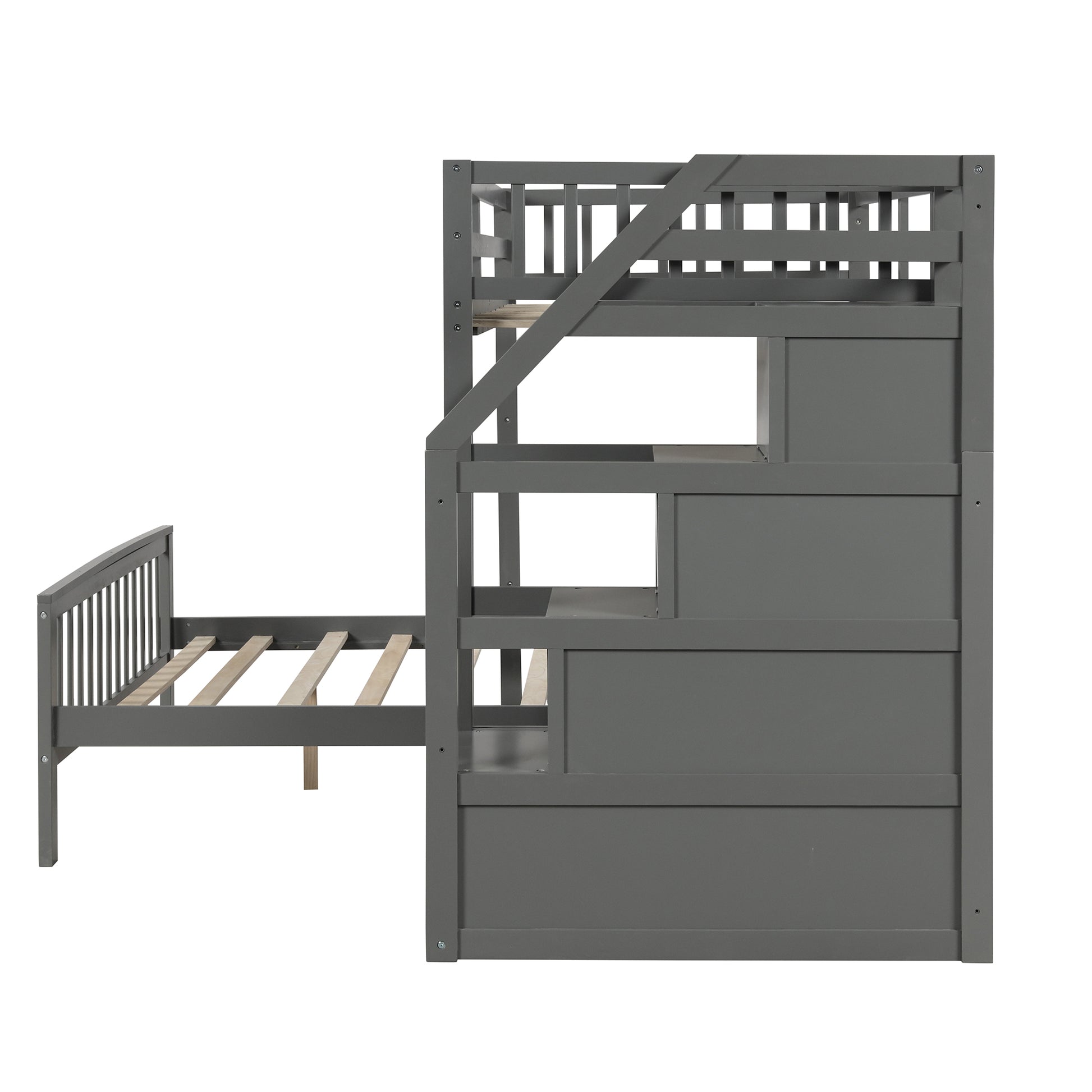 Twin Over Full Loft Bed With Staircase,Gray Old Sku:Sm000107Aae Gray Pine