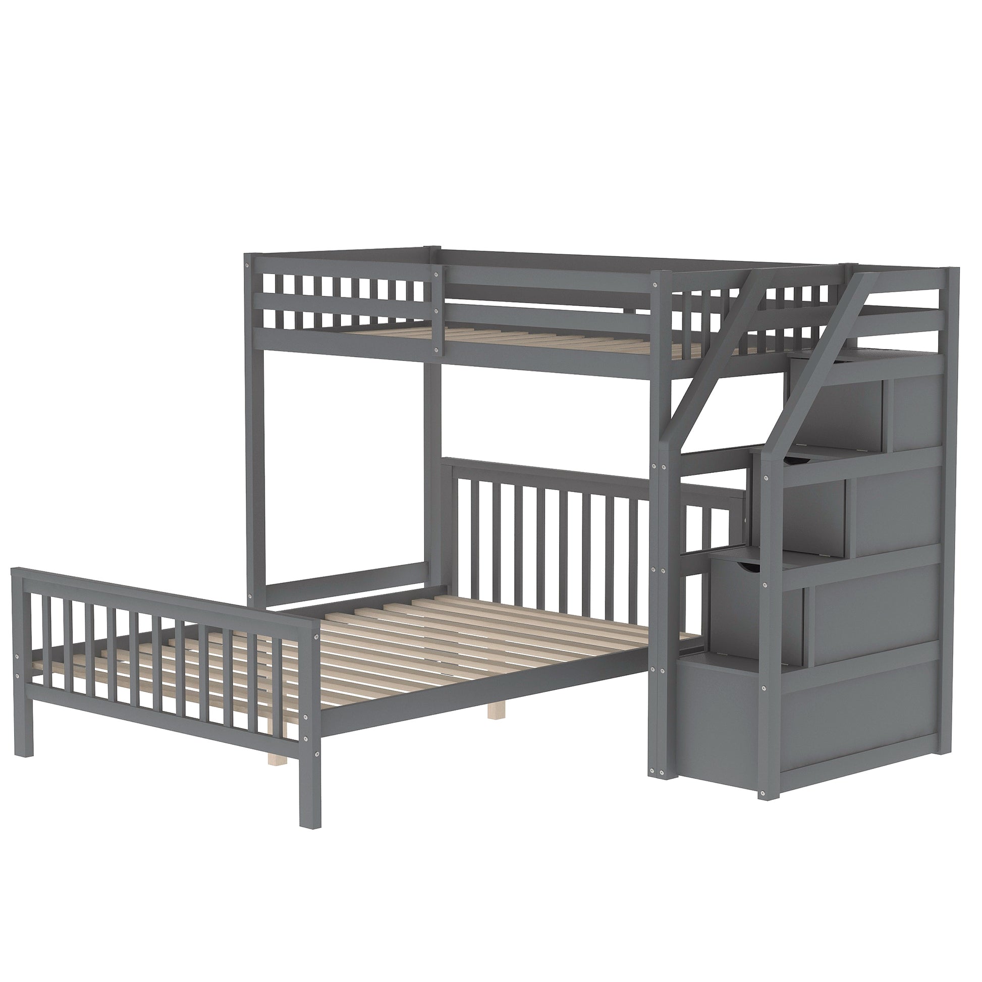 Twin Over Full Loft Bed With Staircase,Gray Old Sku:Sm000107Aae Gray Pine