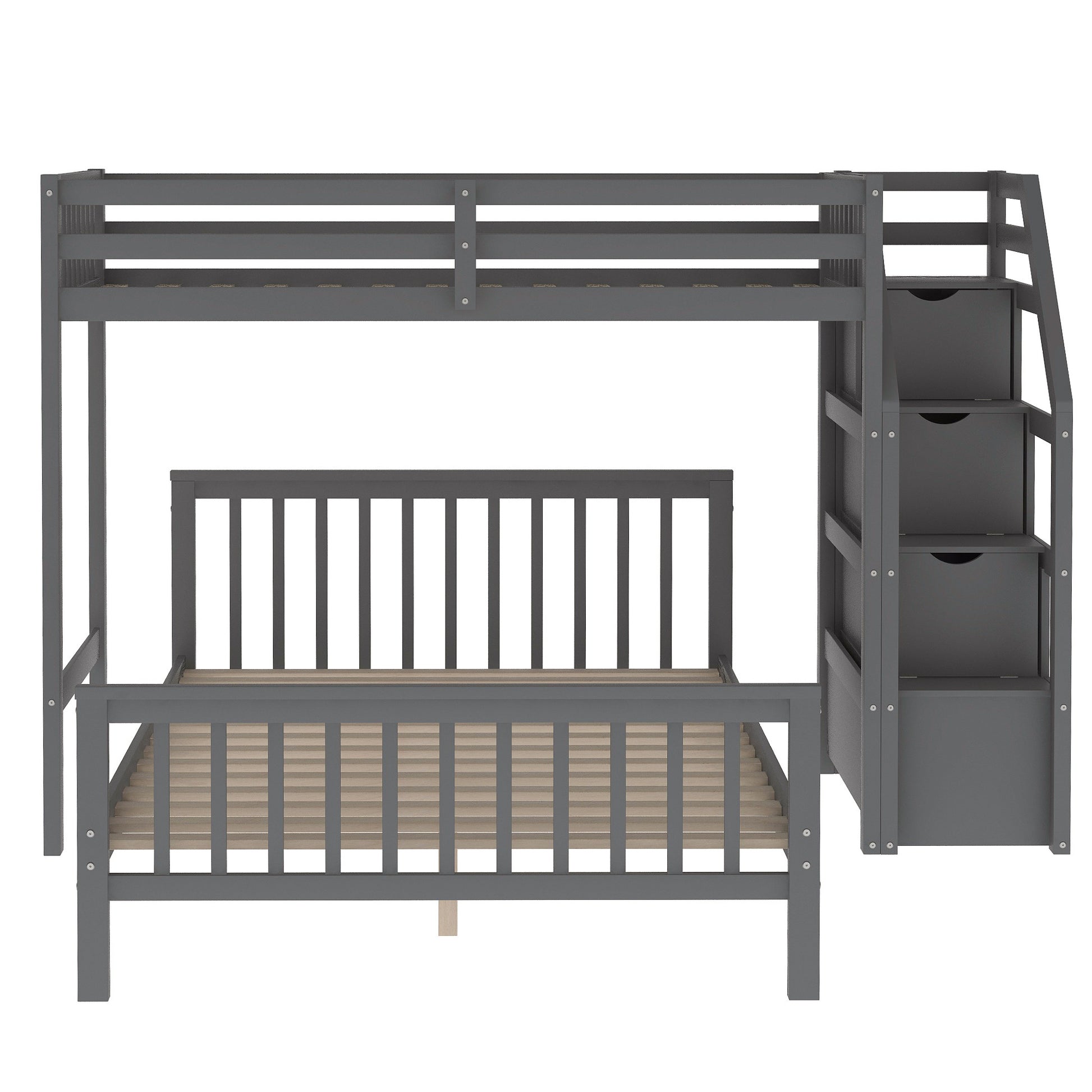 Twin Over Full Loft Bed With Staircase,Gray Old Sku:Sm000107Aae Gray Pine