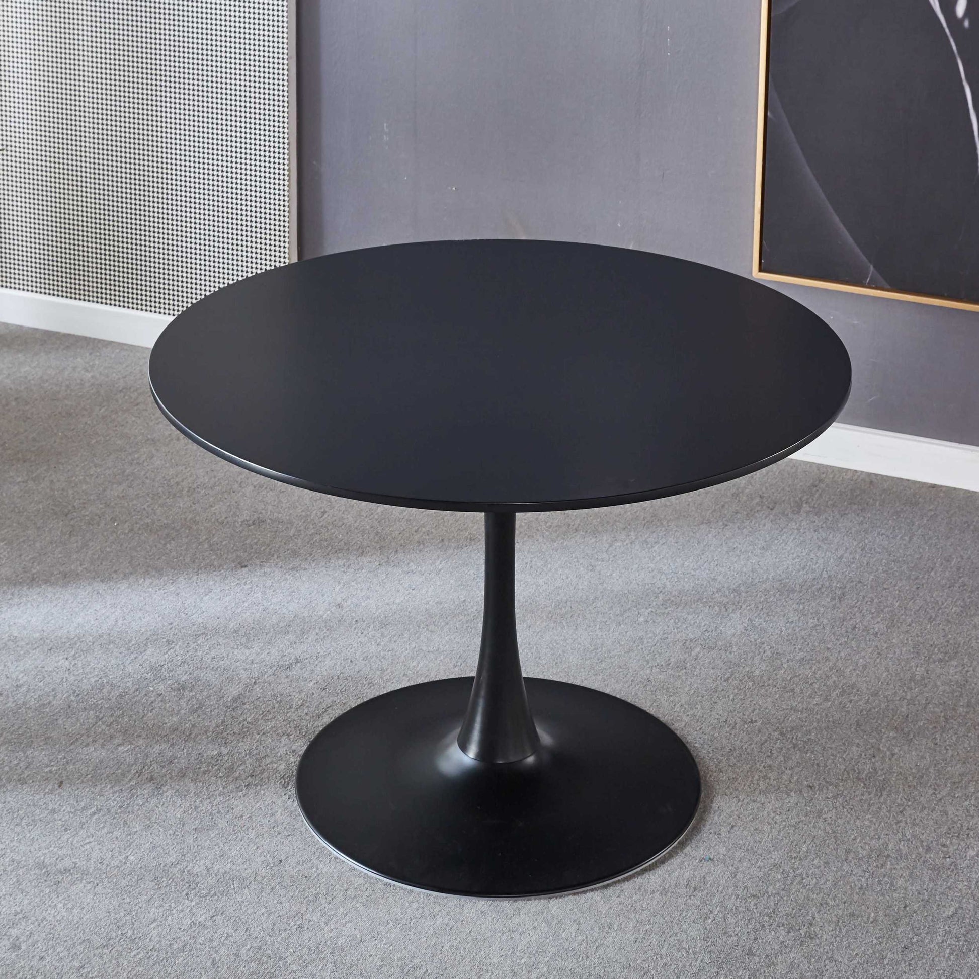 42.1"Black Tulip Table Mid Century Dining Table For 4 6 People With Round Mdf Table Top, Pedestal Dining Table, End Table Leisure Coffee Table Black Mdf