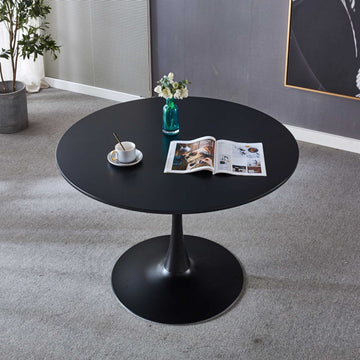 42.1"Black Tulip Table Mid Century Dining Table For 4 6 People With Round Mdf Table Top, Pedestal Dining Table, End Table Leisure Coffee Table Black Mdf