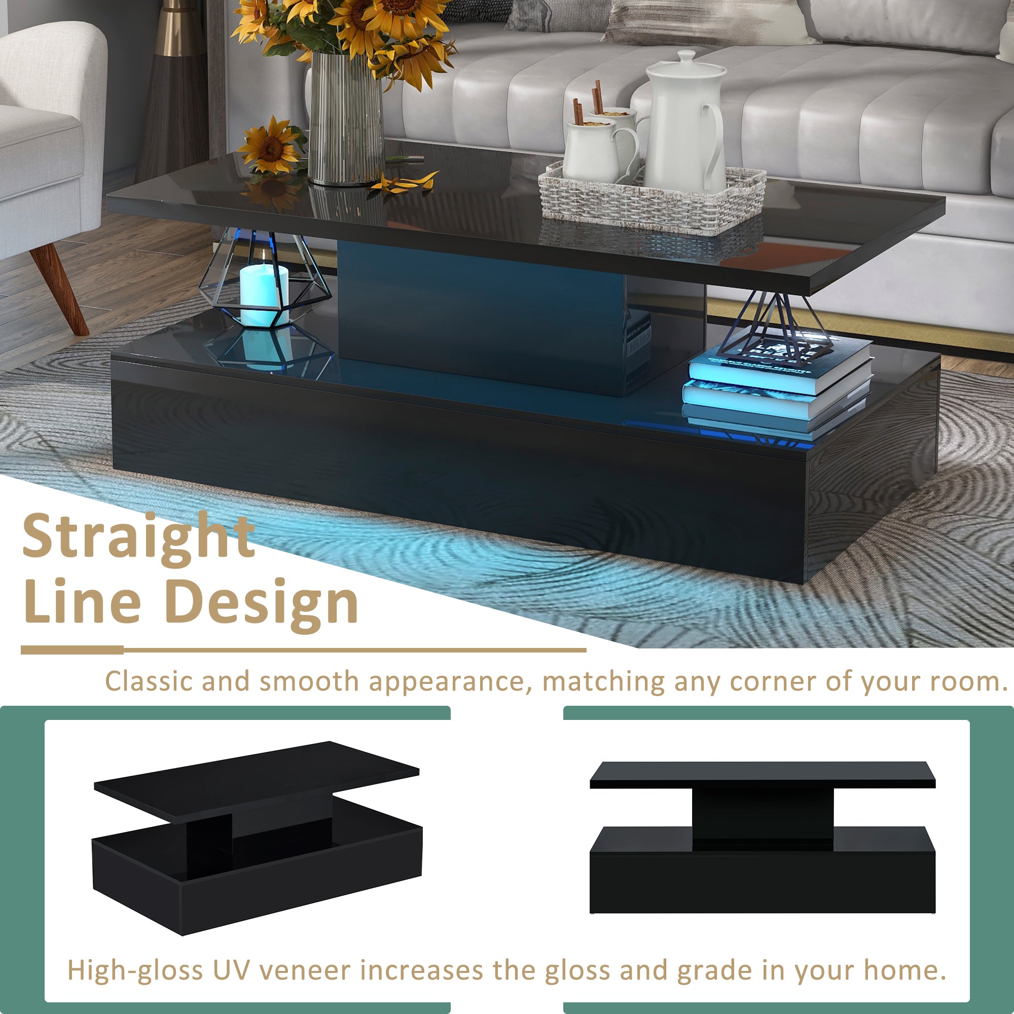ON TREND Coffee Table Cocktail Table Modern Industrial black-particle board