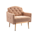 Coolmore Modern Accent Chair With Arms, Tufted Decorative Fabric Armchair With Gold Metal Legs, Upholstered Reading Chair For Living Room Bedroom Office Camel Teddy Camel Teddy Foam Metal