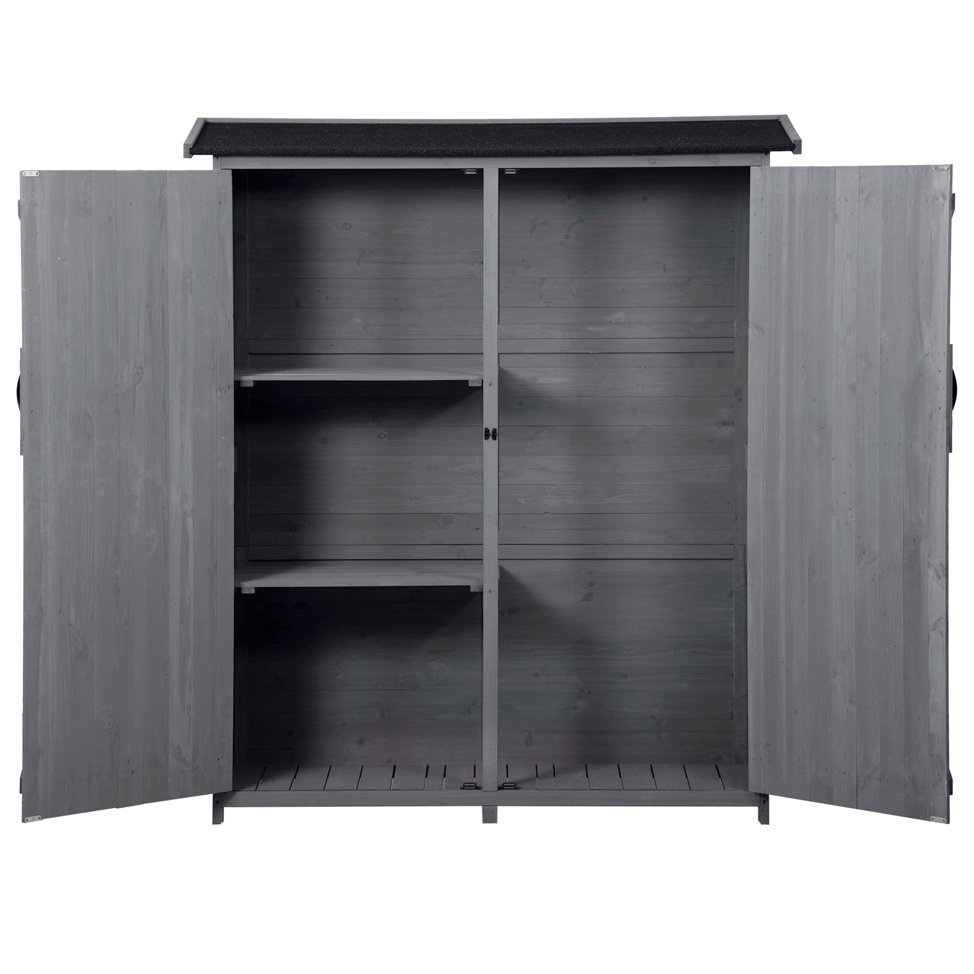 Outdoor 5.3Ft Hx4.6Ft L Wood Storage Shed Tool Organizer,Garden Shed, Storage Cabinet With Waterproof Asphalt Roof, Double Lockable Doors, 3 Tier Shelves For Backyard, Gray Gray Water Resistant Frame Garden & Outdoor Casual Wood Solid Wood
