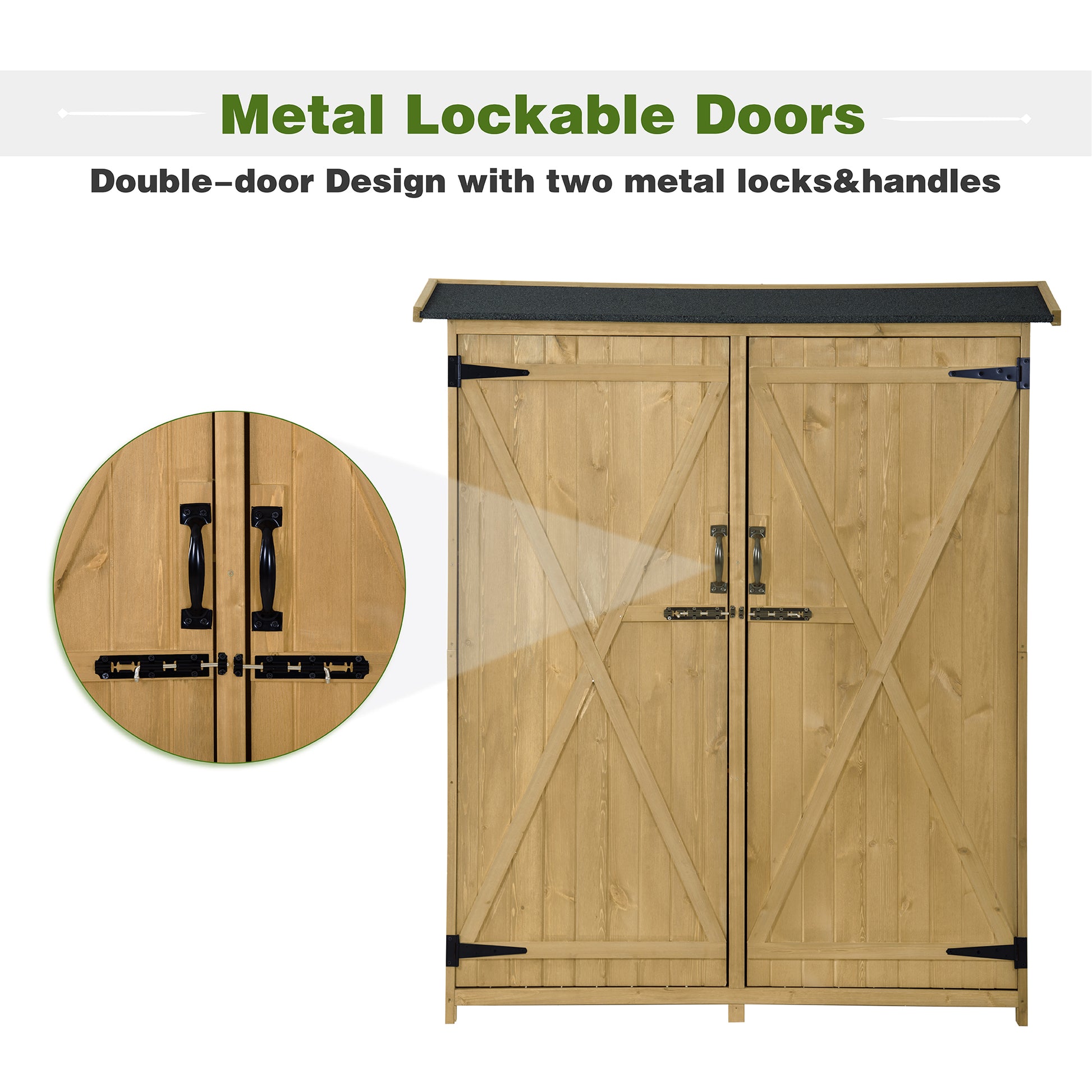 Outdoor 5.3Ft Hx4.6Ft L Wood Storage Shed Tool Organizer,Garden Shed, Storage Cabinet With Waterproof Asphalt Roof, Double Lockable Doors, 3 Tier Shelves For Backyard, Natural Natural Water Resistant Frame Garden & Outdoor Casual Wood Solid Wood