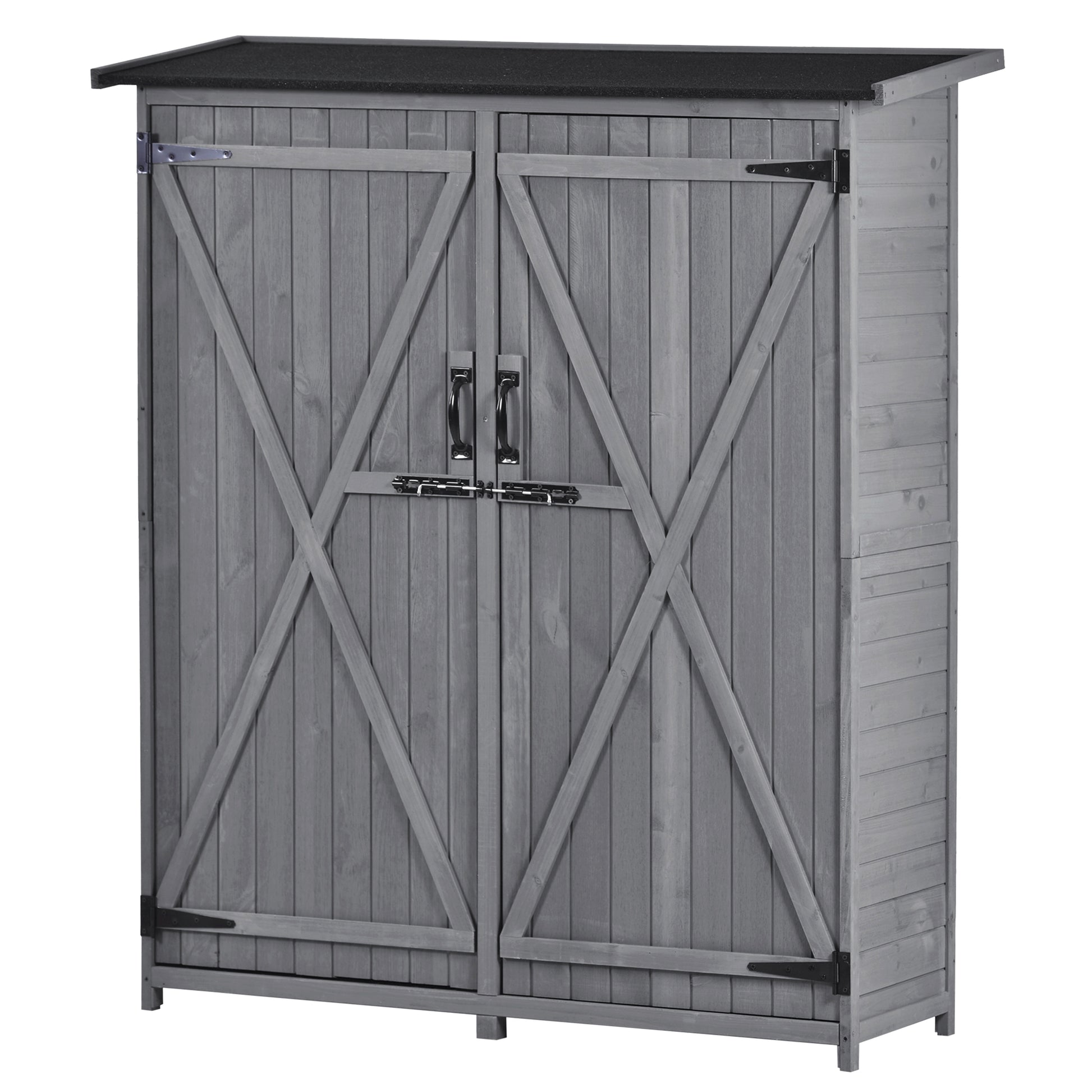 Outdoor 5.3Ft Hx4.6Ft L Wood Storage Shed Tool Organizer,Garden Shed, Storage Cabinet With Waterproof Asphalt Roof, Double Lockable Doors, 3 Tier Shelves For Backyard, Gray Gray Water Resistant Frame Garden & Outdoor Casual Wood Solid Wood