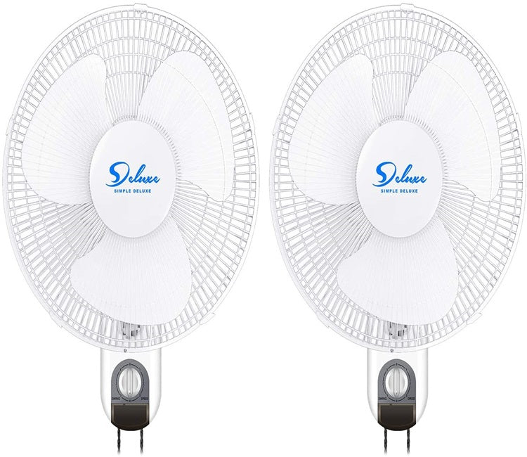 Simple Deluxe Adjustable Tilt, Quiet Operation Household Wall Mount Fans Oscillating, 2 Pack, White White Metal