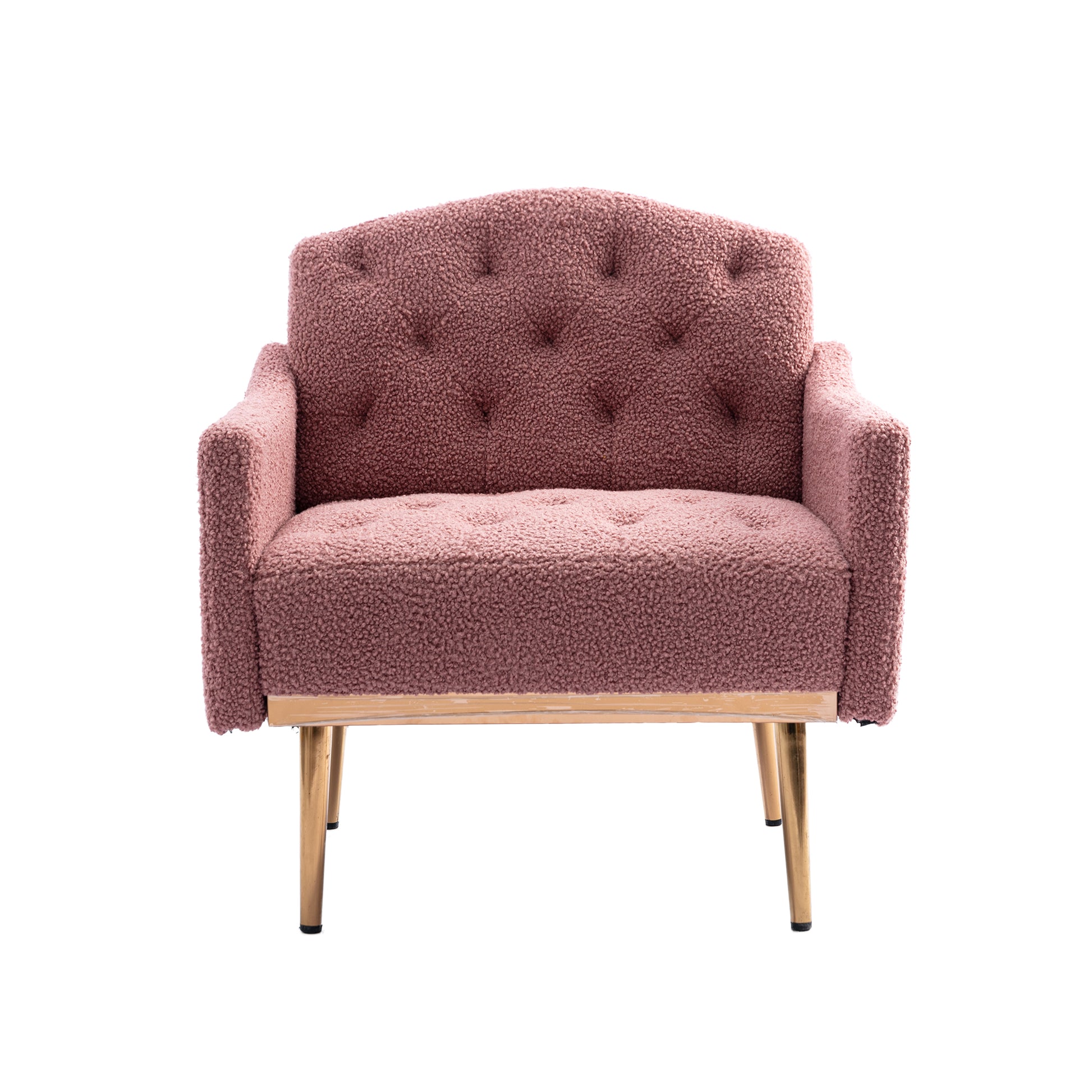 Coolmore Modern Accent Chair With Arms, Tufted Decorative Fabric Armchair With Gold Metal Legs, Upholstered Reading Chair For Living Room Bedroom Office Brush Pink Teddy Brush Pink Teddy Foam Metal