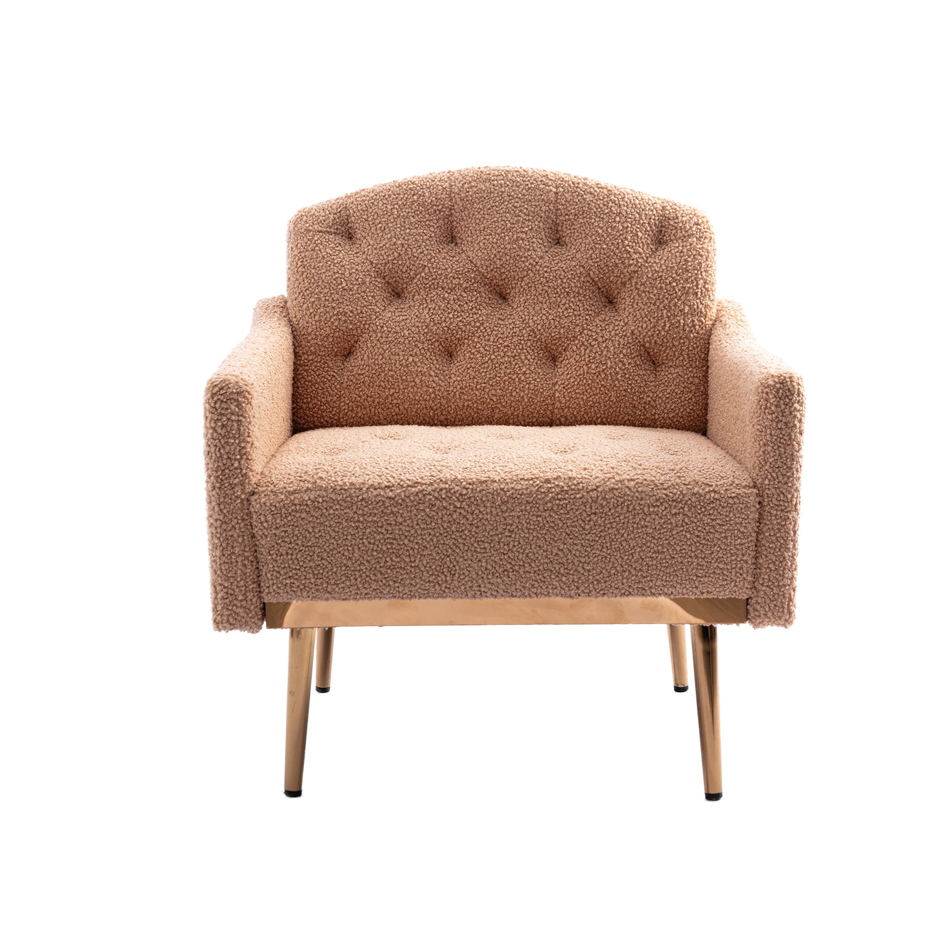 Coolmore Modern Accent Chair With Arms, Tufted Decorative Fabric Armchair With Gold Metal Legs, Upholstered Reading Chair For Living Room Bedroom Office Camel Teddy Camel Teddy Foam Metal