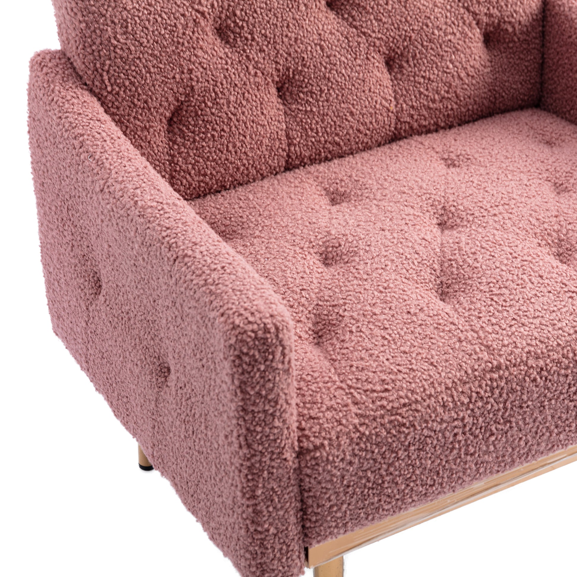 Coolmore Modern Accent Chair With Arms, Tufted Decorative Fabric Armchair With Gold Metal Legs, Upholstered Reading Chair For Living Room Bedroom Office Brush Pink Teddy Brush Pink Teddy Foam Metal