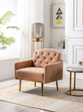 Coolmore Modern Accent Chair With Arms, Tufted Decorative Fabric Armchair With Gold Metal Legs, Upholstered Reading Chair For Living Room Bedroom Office Camel Teddy Camel Teddy Foam Metal