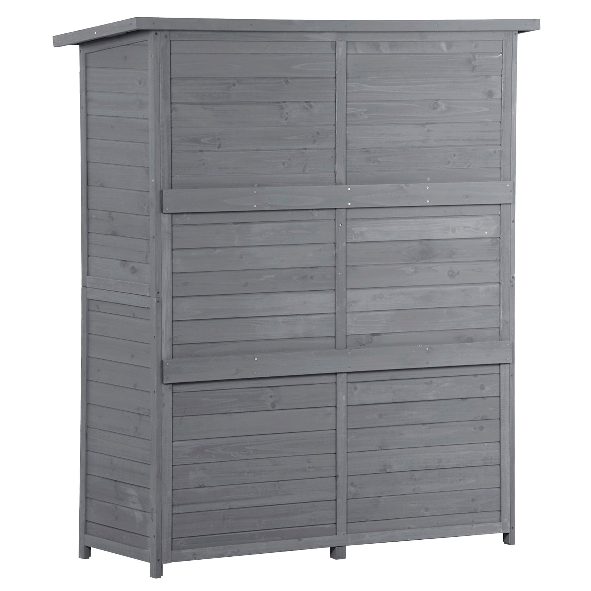Outdoor 5.3Ft Hx4.6Ft L Wood Storage Shed Tool Organizer,Garden Shed, Storage Cabinet With Waterproof Asphalt Roof, Double Lockable Doors, 3 Tier Shelves For Backyard, Gray Gray Water Resistant Frame Garden & Outdoor Casual Wood Solid Wood
